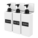 Segbeauty シャンプーボトル 白い 3本セット 500ml 方形 ステッカー付き 壁掛け ディスペンサー 詰め替えボトル 容器 大容量 おしゃれ 漏れ防止 簡単取り付け 浴室 洗面所 アルコール 洗濯洗剤 食器用洗剤 適用