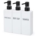 Segbeauty シャンプーボトル 3本セット 500ml ホワイト 白い 方形 ディスペンサー 詰め替えボトル ステッカー付き 防漏デザイのンポンプ 容器 大容量 おしゃれ 漏れ防止 簡単取り付け 浴室 洗面所 アルコール 洗濯洗剤 食器用洗剤 適用