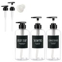Segbeauty シャンプーボトル ディスペンサー 透明 3本セット 500ml 漏斗付き 大容量 ブラック 丸形 漏れ防止 詰め替えボトル おしゃれ 浴室 洗面所