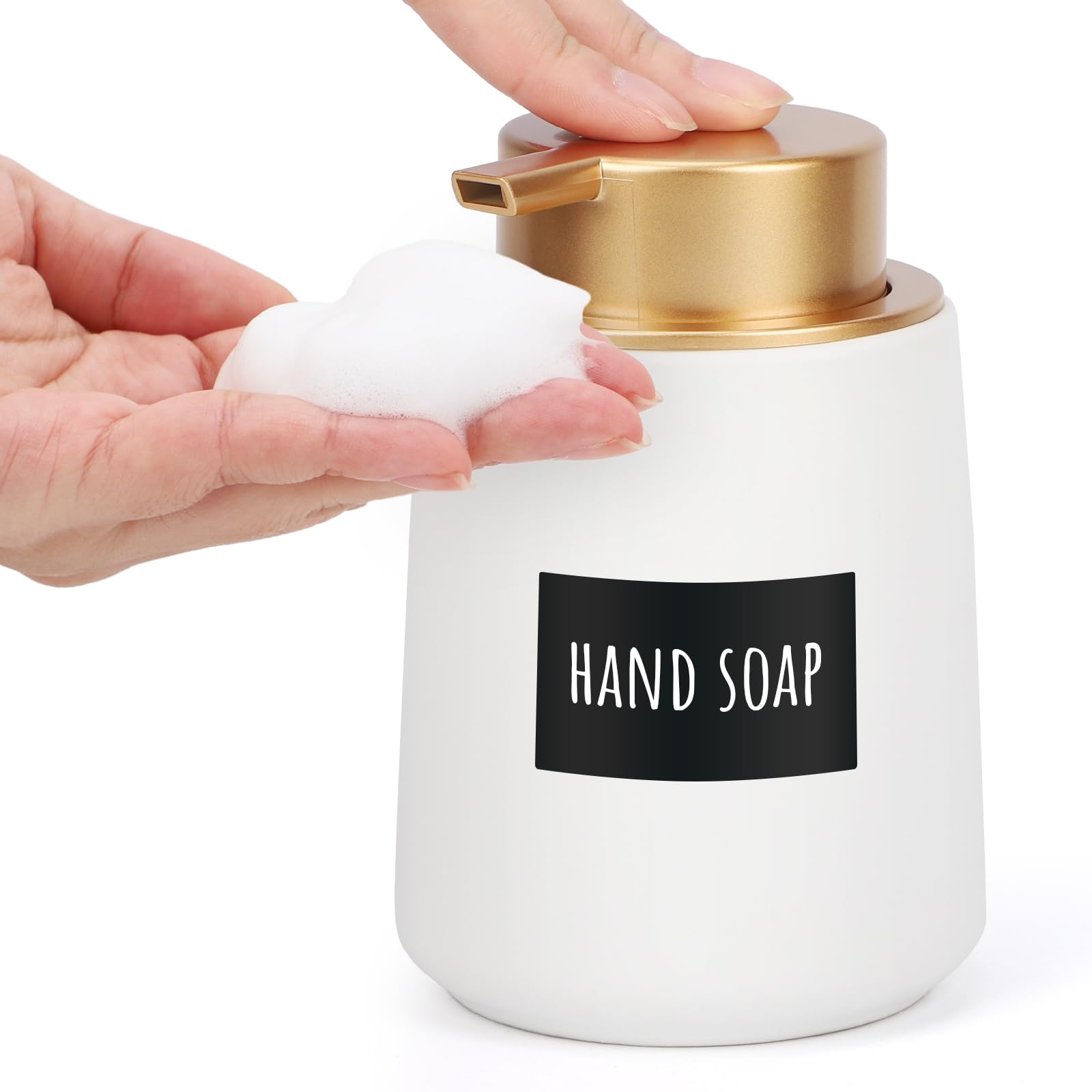 Segbeauty ソープディスペンサー 泡タイプ 白い 陶器 手動式 おしゃれ ディスペンサー ハンドソープ 泡 ハンドソープ 詰め替えボトル 泡ディスペンサーボトル 泡ハンドソープ ボトル 広口 小型 手洗い キッチン 洗面所(ホワイト,360ml)