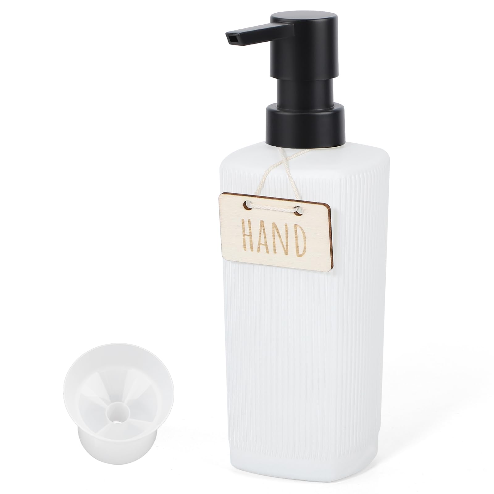 Segbeauty ディスペンサー ガラス製 350ml 白い 液体ハンドソープディスペンサー 詰め替えボトル シャンプーボトル おしゃれ かわいい 食器洗い洗剤 ハンドソープ 洗顔フォーム 洗剤用 お風呂 温泉 トイレ キチン ろうと付き DIYラベルカ