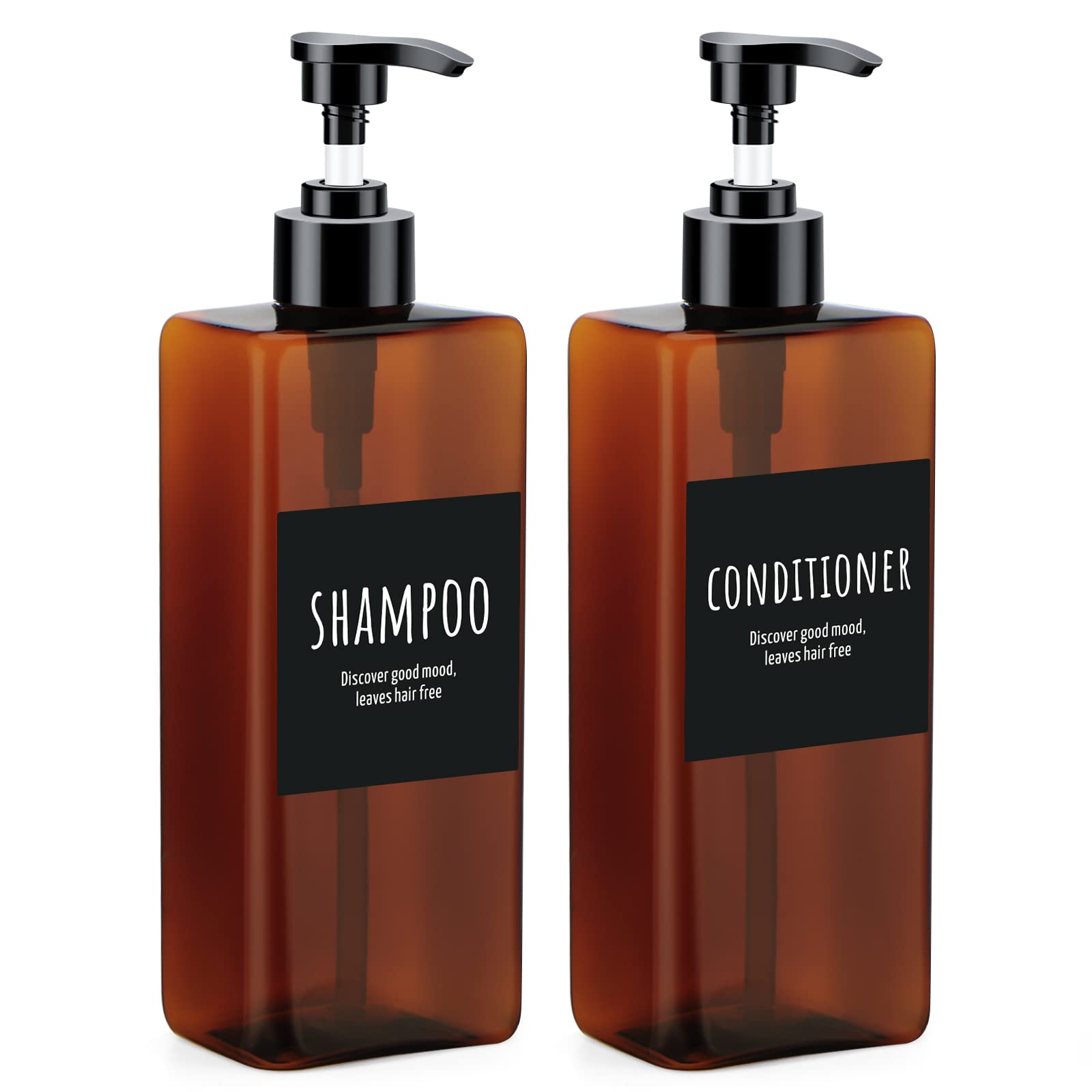 Segbeauty シャンプーボトル ディスペンサー 詰め替えボトル 2本セット 500ml 茶色 方形 容器 大容量 おしゃれ 漏れ防止 簡単取り付け 浴室 洗面所 アルコール 洗濯洗剤 食器用洗剤 適用