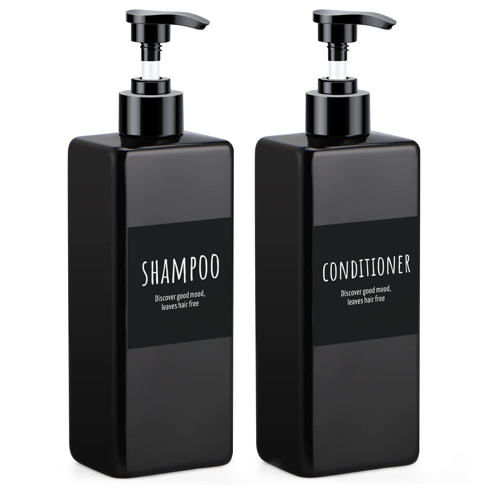 Segbeauty シャンプーボトル ディスペンサー 詰め替えボトル 2本セット 500ml 黒い ブラック 方形 容器 大容量 おしゃれ 漏れ防止 簡単取り付け 浴室 洗面所 アルコール 洗濯洗剤 食器用洗剤 適用