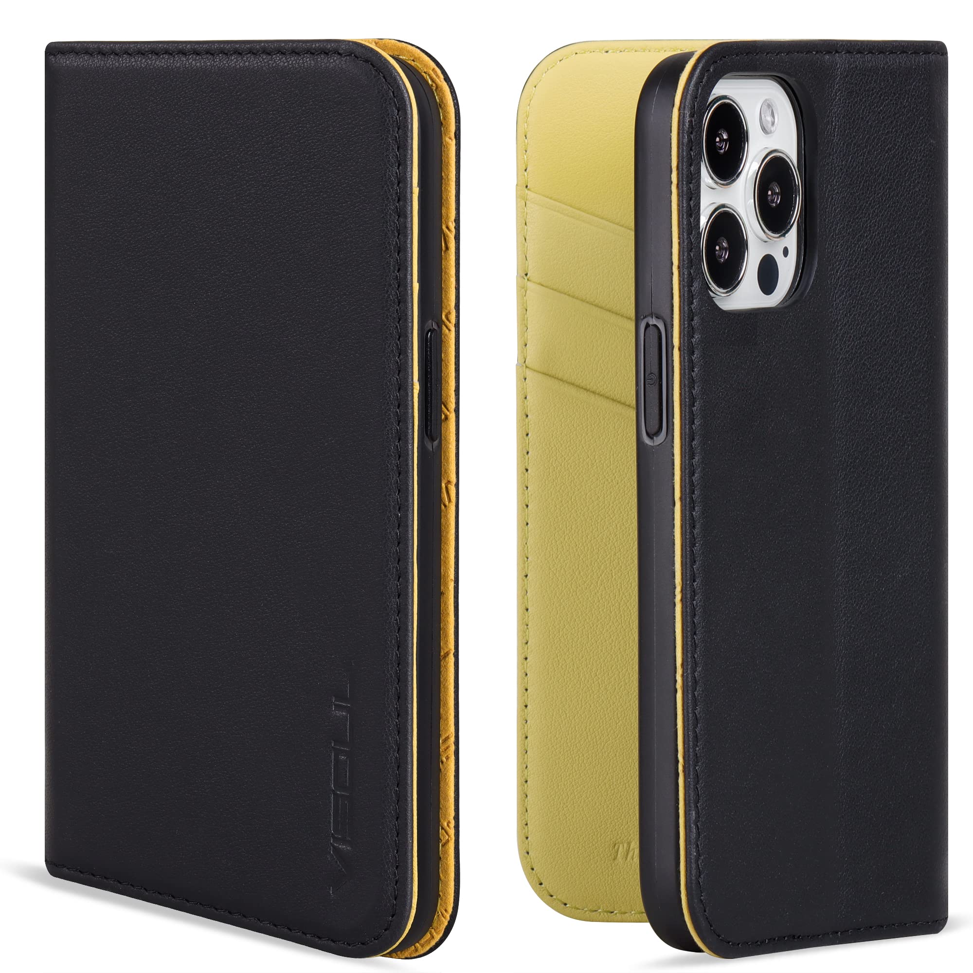 VISOUL iPhone 13 Pro ケース 手帳型 アイフォン13 プロケース 手帳型 本革 レザー スマホケース カード収納 携帯ケース 全面保護 マグネット 横置きスタンド機能付き iPhone 13 Pro ケース 対応 6.1インチ レモンイ