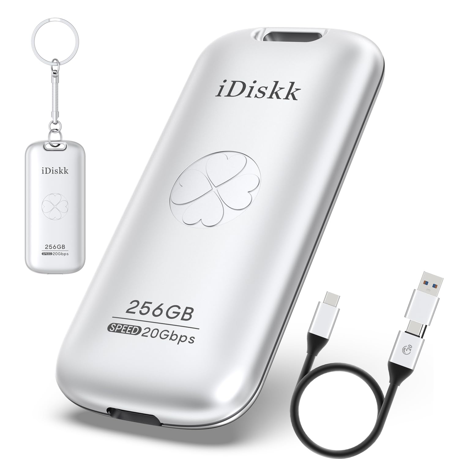 iDiskk 外付けSSD 256GB USB3.2 Gen2*2 読込み最大2000MB/秒 (20Gbps) 超高速軽量小型 ポータブル 外部SSDドライブ・ストレージ Type-C/USB-Aのデバイス/Macbook/Android/PC/タブレッ