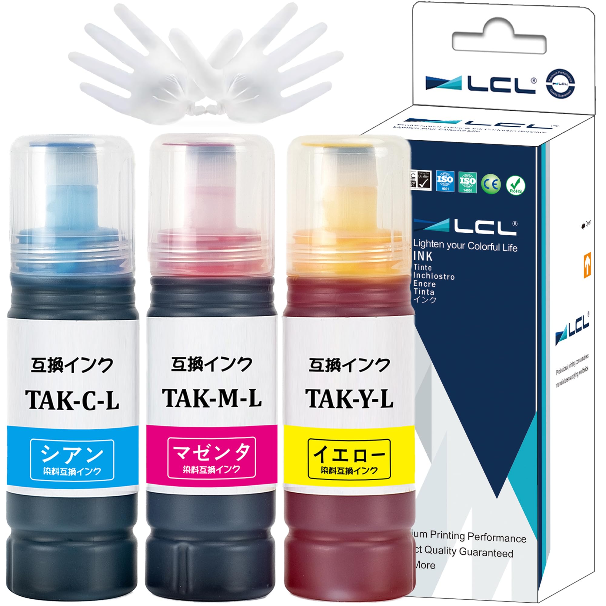 Rakuten - LCL エプソン用 TAK TAK-C-L TAK-M-L TAK-Y-L 【各70ml】 (3色セット C/M/Y) 互換インクボトル 対応機種：EP-M552T EP-M553T EP-M553T1 EW-M752T EW-M752T1 EW-M752