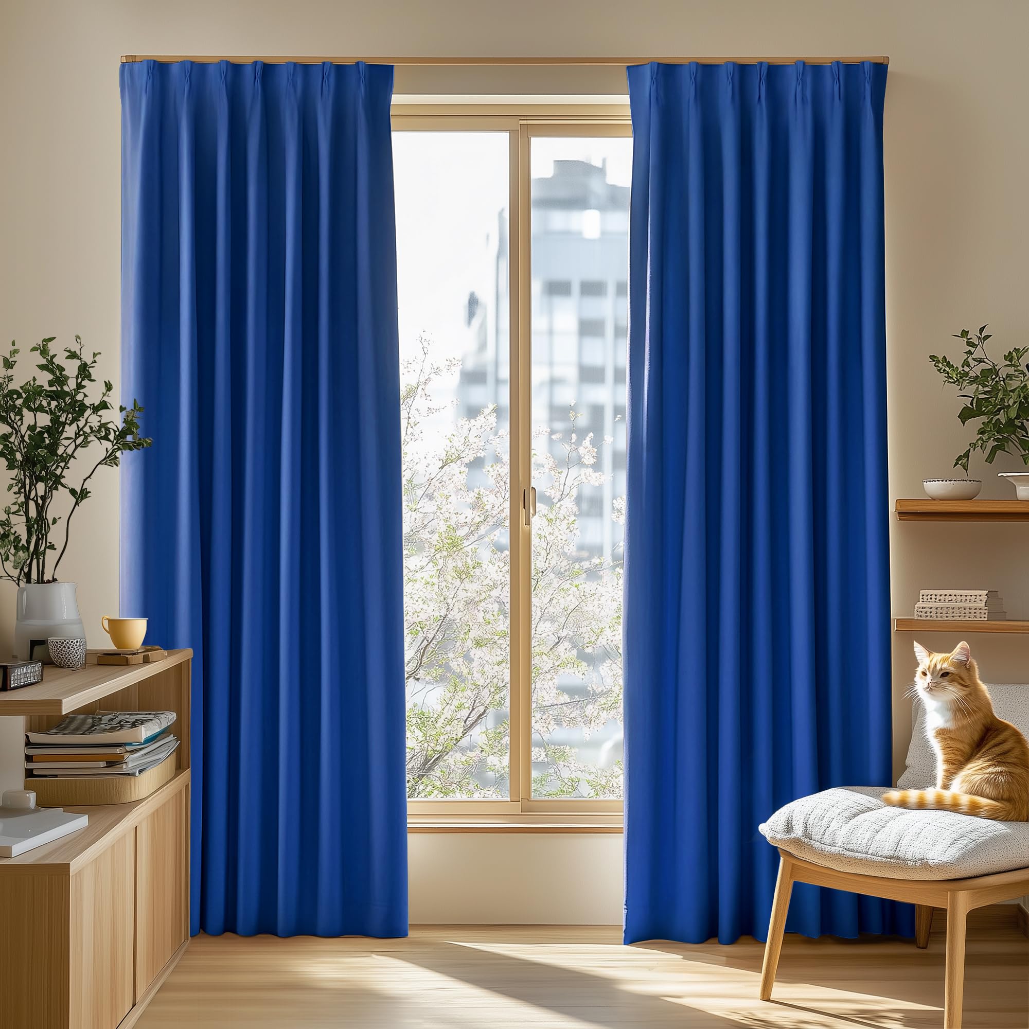 Rakuten - Deconovo カーテン 1級遮光 2枚組 幅100×丈178cm 厚手 ドレープ 形態記憶 洗濯OK UVカット 日本JSL認証 遮光率99.99% 昼夜の視線対策 省エネ 寝室 リビング用 アジャスターフック対応 ロイヤルブルー