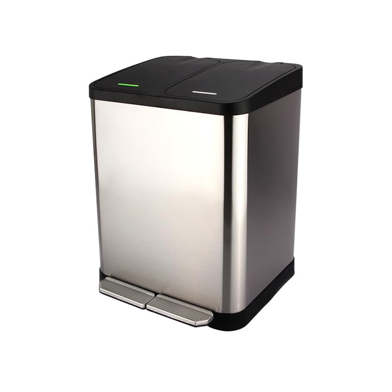 TZAVE ゴミ箱 ふた付き 分別 2×15L（ゴミ袋1ロール付き）自立式ステンレス製ゴミ箱 密閉 静音 おしゃれ キッチン 屋外 大容量 ペダル式ゴミ箱