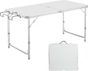 DesertFox キャンプテーブル アウトドア テーブル 折りたたみ 120cm 3段階高さ調整可能 ピクニック レジャー キャンプ用 折畳み コンパクト 収納 簡単組立006 (シルバー,ミ袋ラック付き)