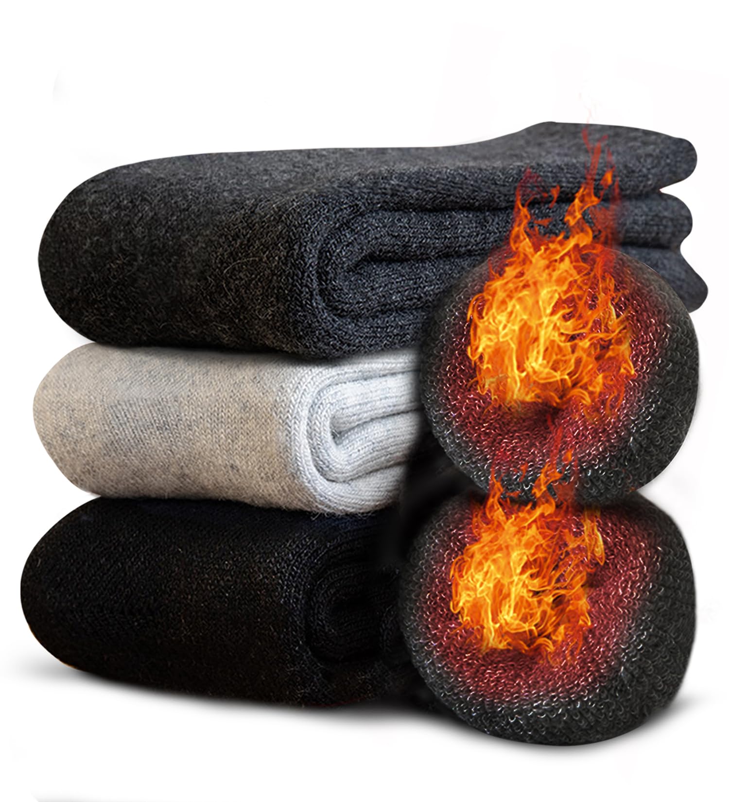 [Bafup] 靴下 メンズ ソックス 冬 厚手【零下防寒・激暖38℃恒温・ウール素材】 ウールソックス 360°蓄熱 極厚裏起毛 防寒 保温 消臭 耐久性 伸縮性 室内 アウトドア 登山 キャンプ 25-29cm (#02.ブラック+濃いグレー+ライトグ