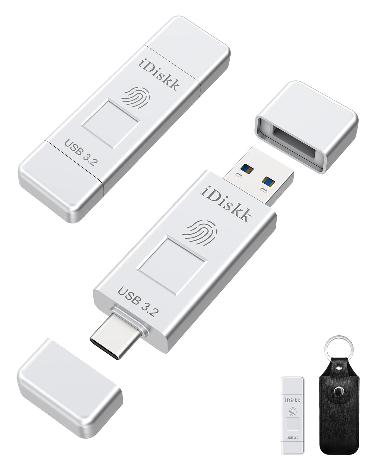 Rakuten - iDiskk 指紋認証 USBメモリ・フラッシュドライブ 256GB USB3.2 Gen2 フラッシュメモリー 読取り速度450MB/s ハイスピード【USB3.2+Type-Cコネクタ搭載 APP使用と不使用二つ選択あり】OTG外付けUSBディスク ス