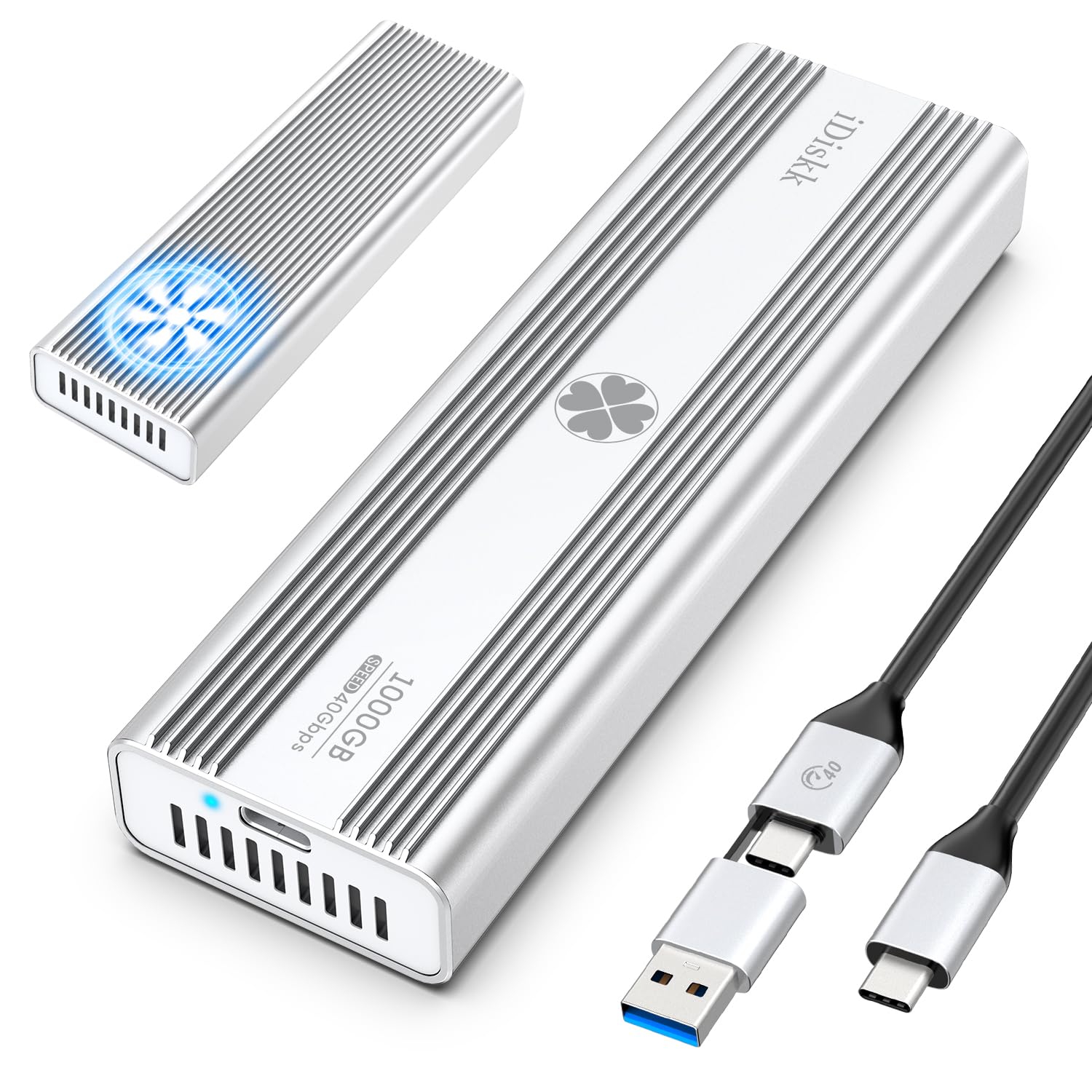 iDiskk M.2 SSD外付けケース40Gbps USB4.0 NVMe エンクロージャ 高放熱ファン搭載 Thunderbolt 3/4 SSD 外付けケース M.2 SSDケース ポータブル アルミニウム製筐体 耐衝撃 耐久性