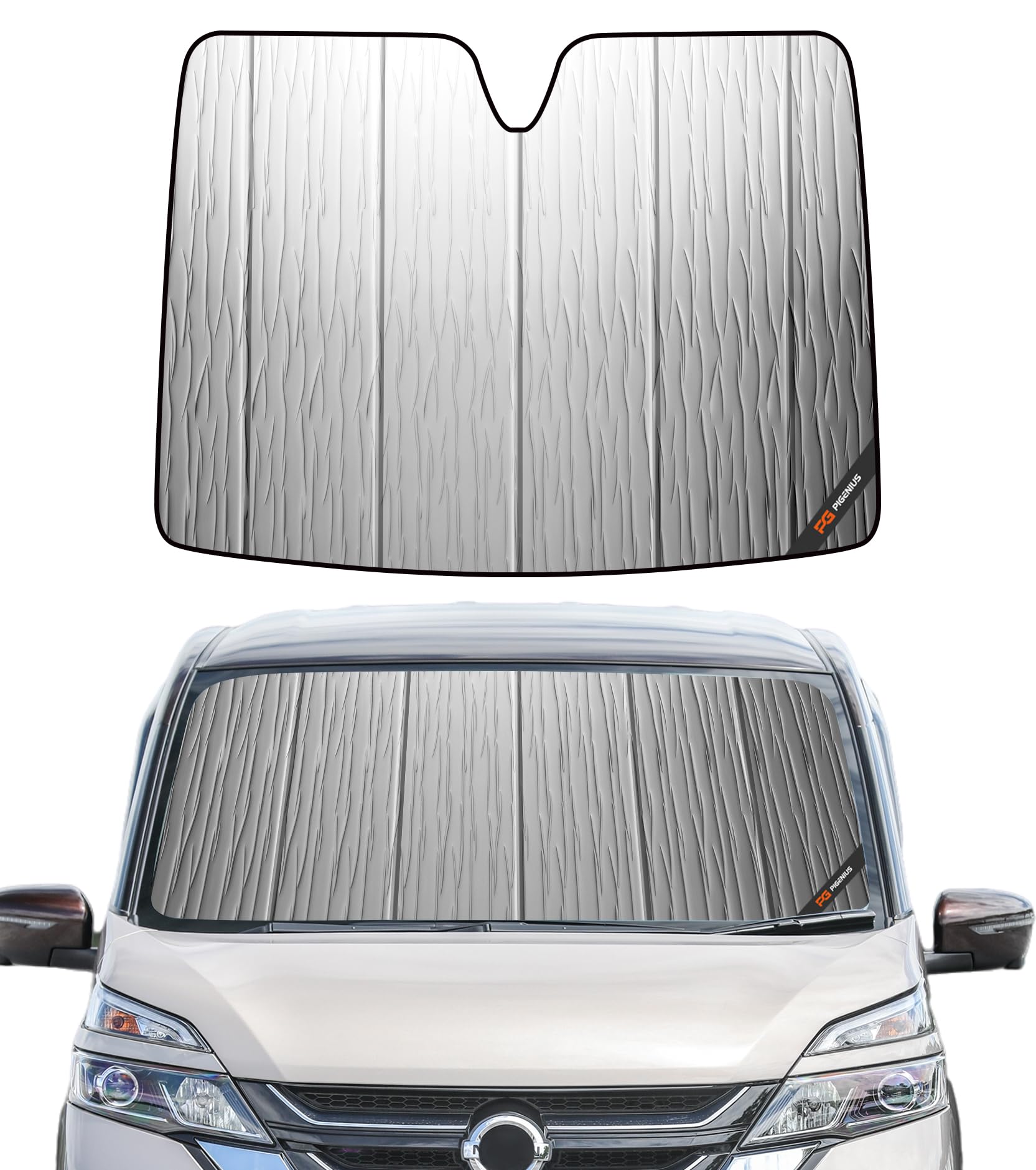 【アップグレード版】Pigenius ニッサン セレナ 専用 フロント サンシェード C27型 / GC27型 / GFC27型 / GNC27型 / GFNC27型 遮光 日除け 断熱 車中泊 紫外線対策 フロントガラス用カーテン 折りたたみ式 収納袋付