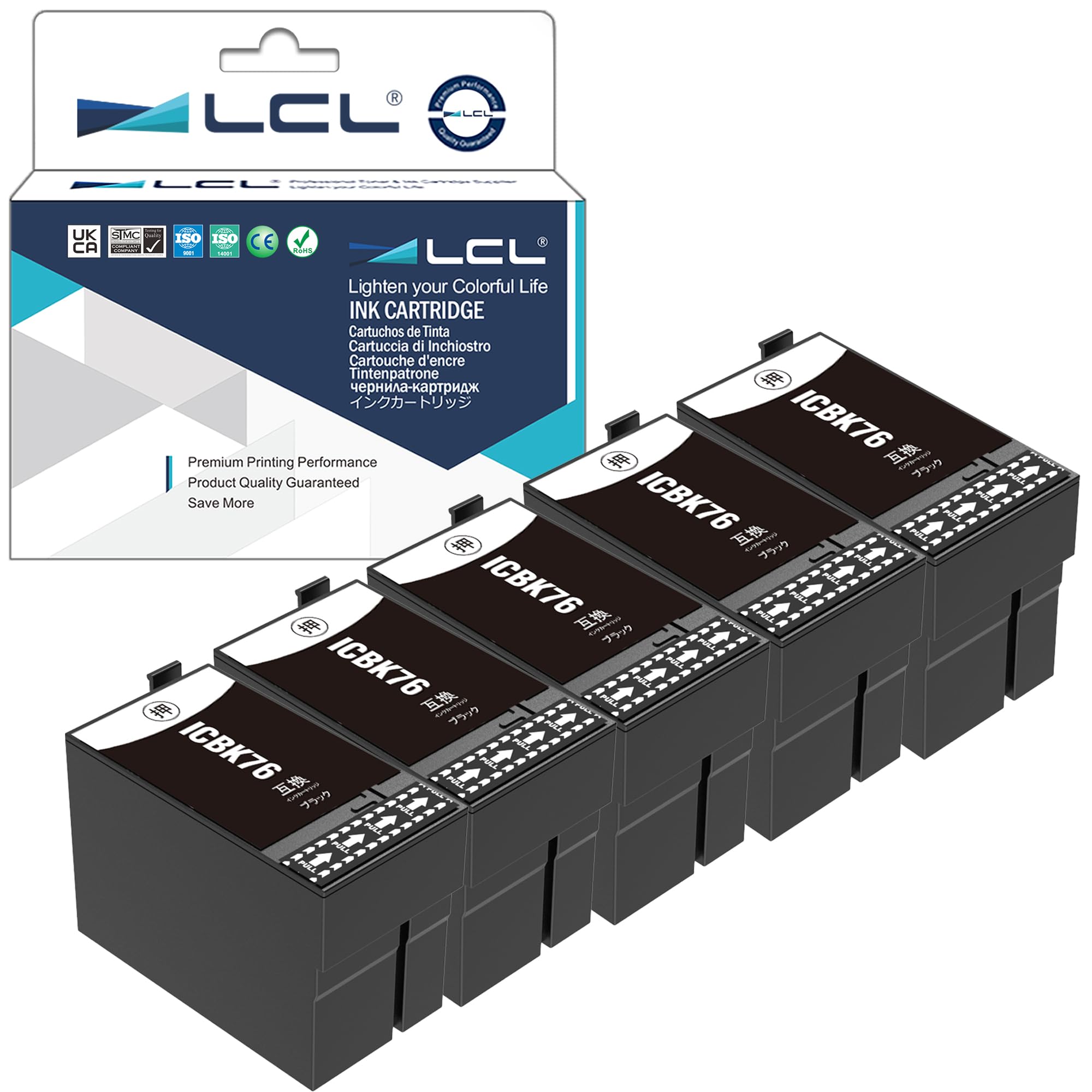 LCL エプソン用 ICBK76 76XXL （5パック ブラック） 互換インクカートリッジ 残量表示付き 対応機種：P..
