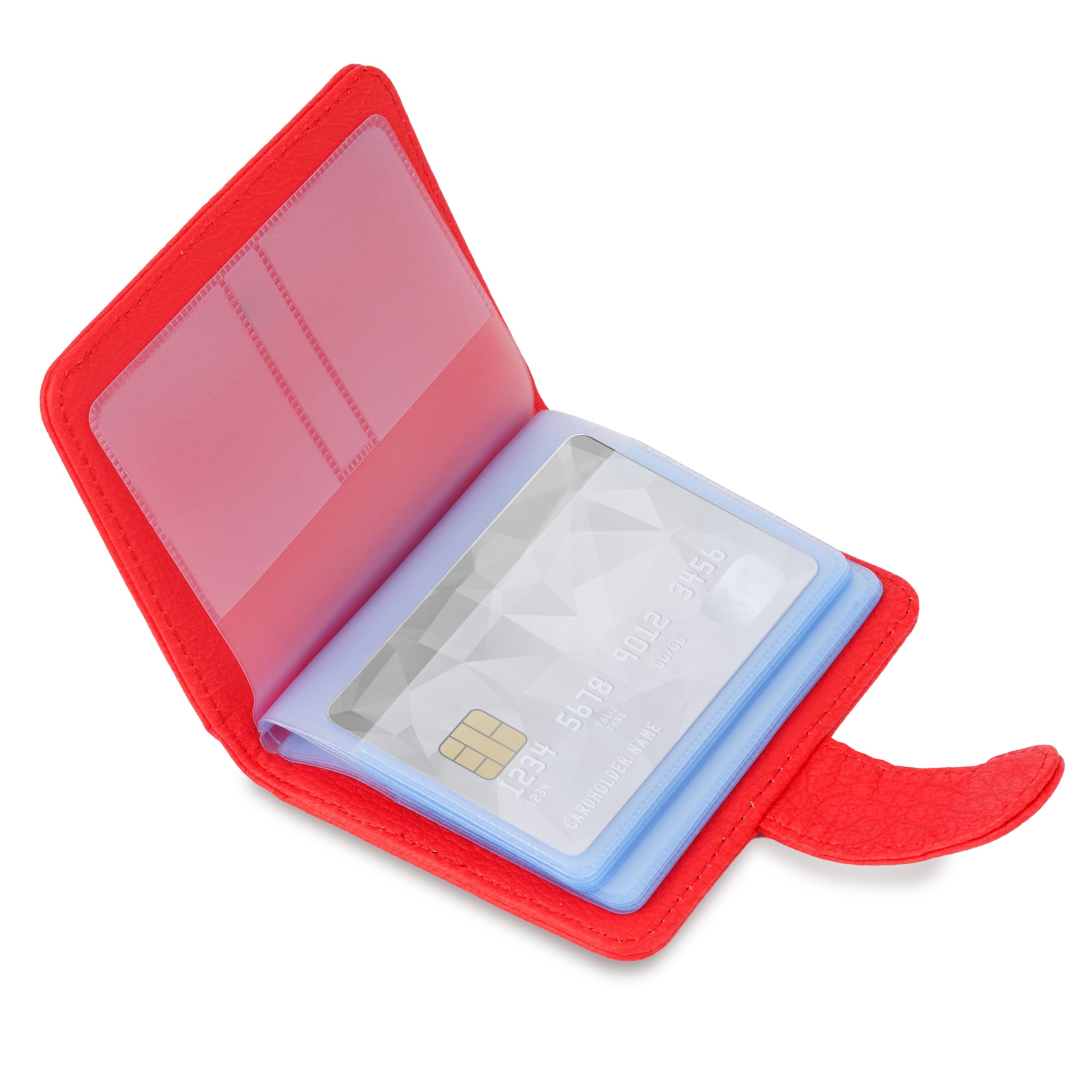 [Wisdompro] クレジットカードケース 磁気 スキミング防止 カードファイル 透明 資格証/保険証/免許証/キャッシュカードケース ポイントカード入れ PUレザー 縦型 20枚収納 レッド