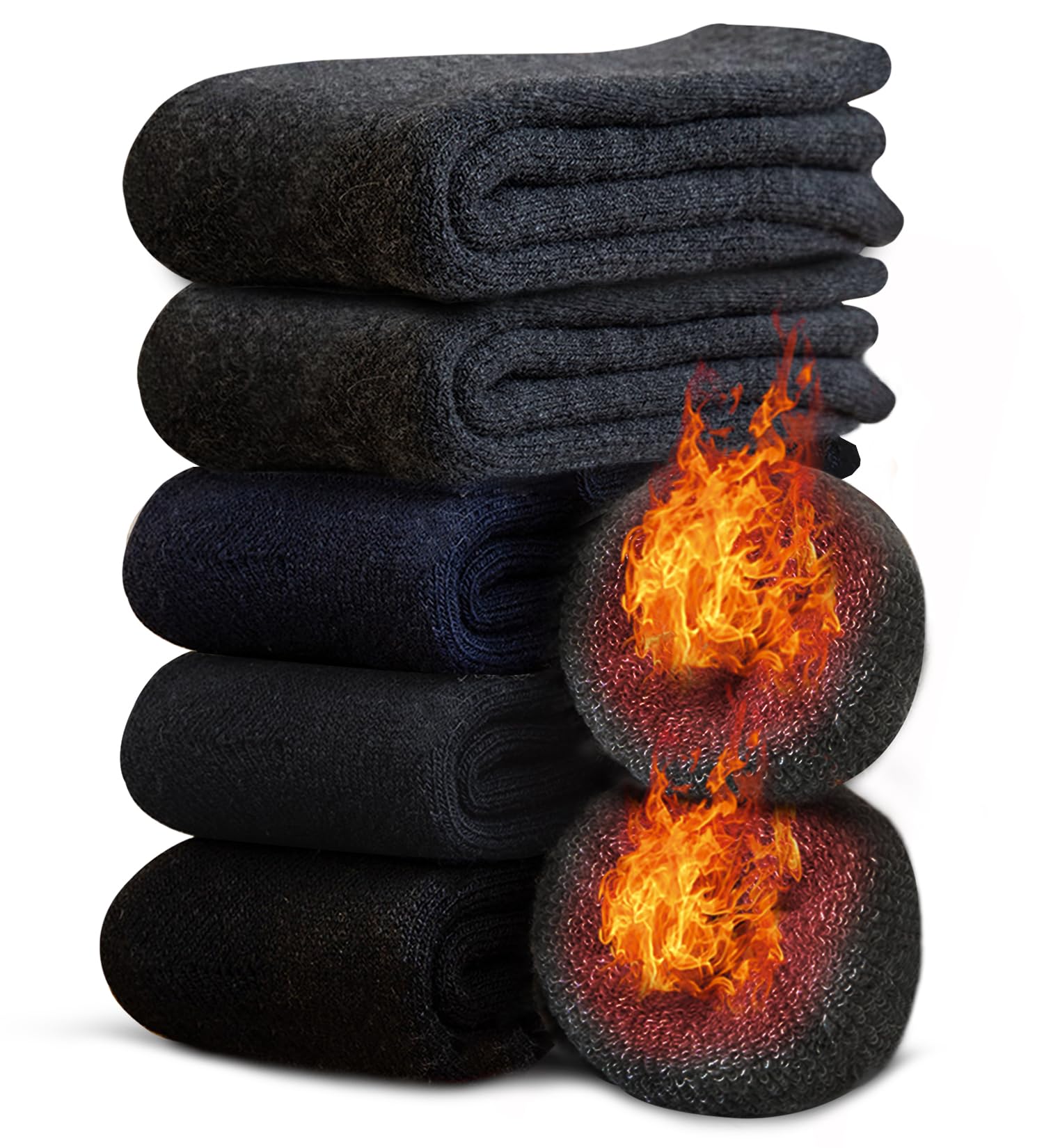 [Bafup] 靴下 メンズ ソックス 冬 厚手【零下防寒・激暖38℃恒温・ウール素材】 ウールソックス 360°蓄熱 極厚裏起毛 防寒 保温 消臭 耐久性 伸縮性 室内 アウトドア 登山 キャンプ 25-29cm (#04.ブラック*2+濃いグレー*2+