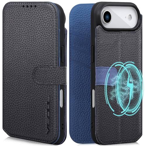 VISOUL iPhone Air 対応 ケース 手帳型 本革 アイフォン エア 手帳型ケース MagSafe対応 スマホケース レザー カード収納 携帯カバー 横置きスタンド機能付き マグネット式 全面保護 柔軟なTPU素材 アイホン Air ブラック・