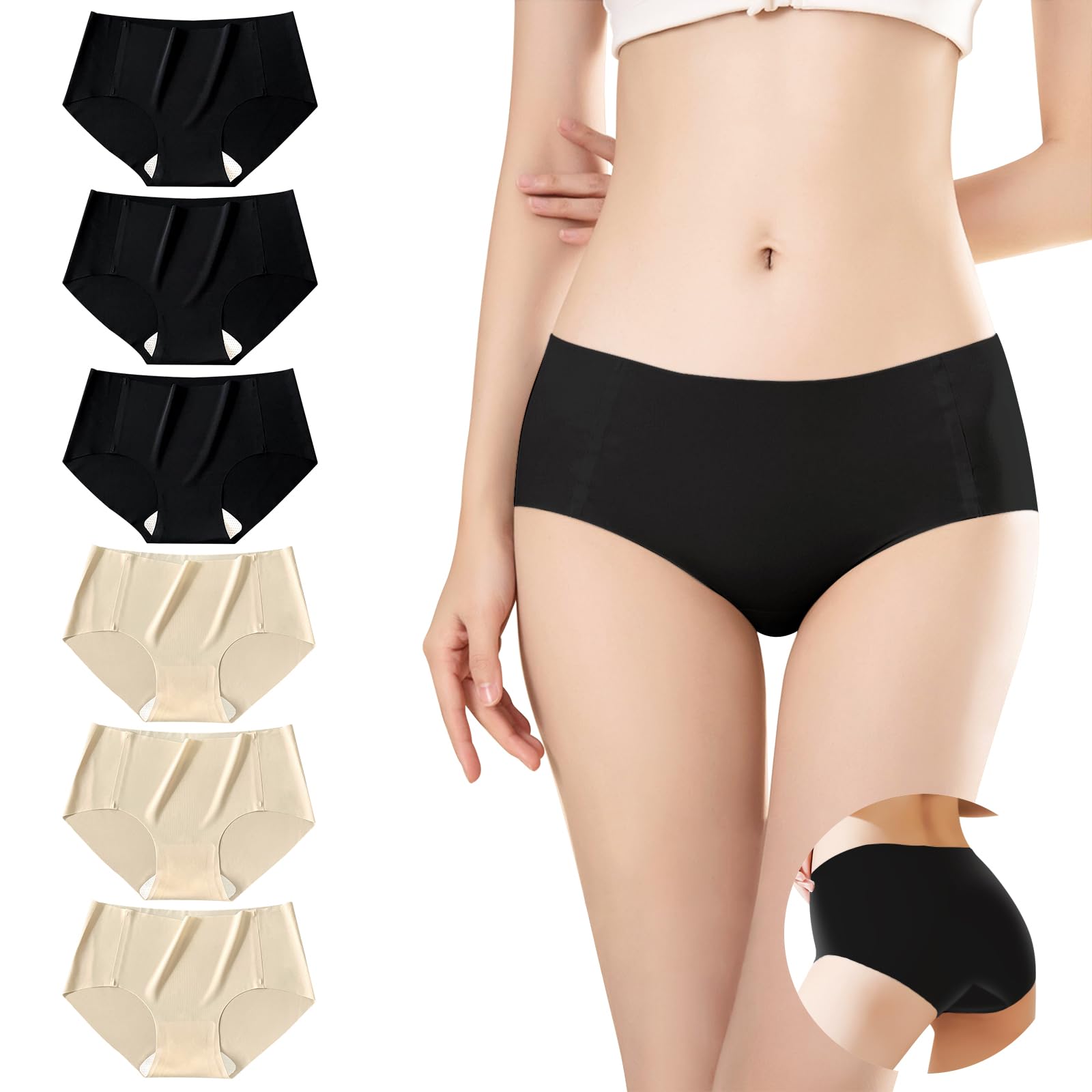 [YUMISS] シームレスショーツ レディース 6枚セット 【ひんやり吸湿速乾・綿100抗菌加工】 シームレス ショーツ さらっと肌触り 快適 締め付けない 通気 吸汗速乾 蒸れない 下着 (JP, アルファベット, XL, セットD(ブラック*3+肌色