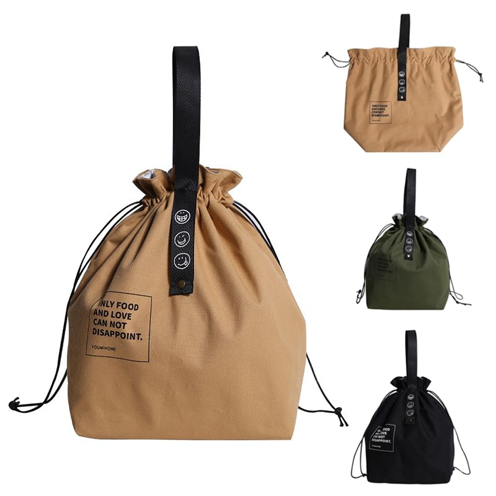 LOYELEY お弁当袋 ランチバッグ 綿100％のキャンバス生地 保冷 保温 内側断熱アルミウール綿 巾着バッ..