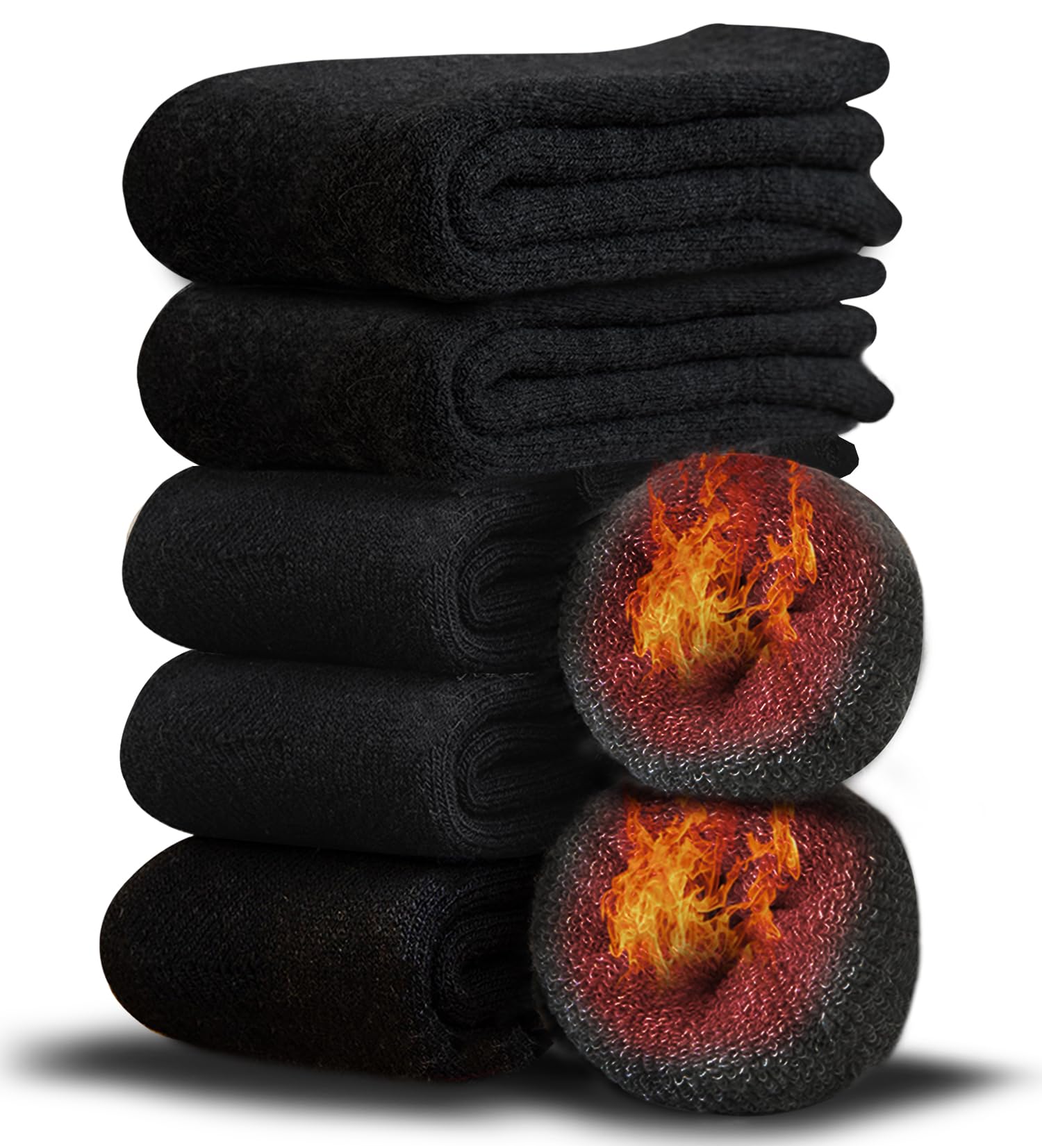 [Bafup] 靴下 メンズ ソックス 冬 厚手【零下防寒・激暖38℃恒温・ウール素材】 ウールソックス 360°蓄熱 極厚裏起毛 防寒 保温 消臭 耐久性 伸縮性 室内 アウトドア 登山 キャンプ 25-29cm (#06.ブラック*5)