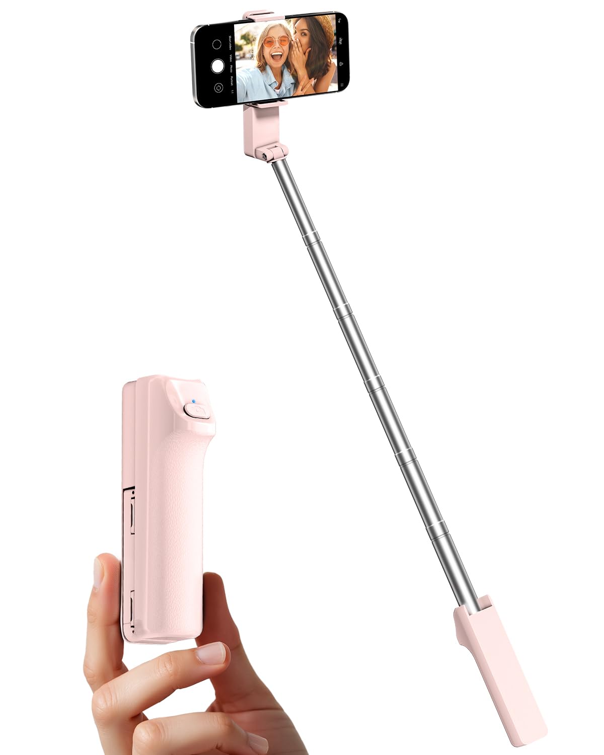 楽天Mr HedgeHogviozon 自撮り棒 iphone コンパクト 軽量 伸縮式 スマホスタンド 4・7インチのiPhone/Androidスマートフォン対応 ワイヤレスリモコン付き ステンレスチューブ セルフィースティック 持ち運び Vlog・旅行・撮影 ピンク