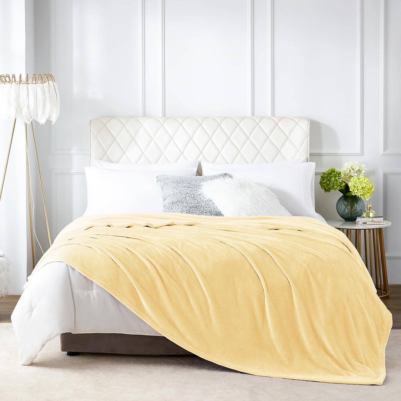 Hansleep 毛布 もうふ 夏用 黄色 ダブル ブランケット 大きめ 200x220cm 大判 グレー マイクロファイバー 柔らかく 肌触り フランネル 洗える 軽量 静電防止 四季適用 (200x220,イェロー)