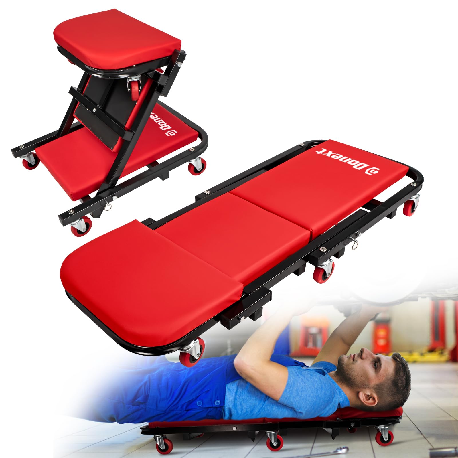 Donext メカニッククリーパー ローラーシート 2WAY 変形可能 折りたたみ式 作業椅子 低床 6輪キャスター付き 耐荷重136kg 全面クッション コン...