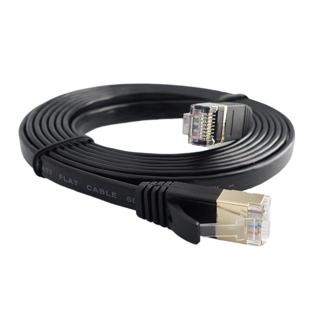 2m CAT7 フラットLANケーブル 薄さ2mm 超高速10GBASE-T 600MHz 10Gbps カテゴリー7 シールド RJ45 爪折れ防止 やわらか スリム ブラック パソコンやハブ、ルーター等のLAN通信ケーブルに KC SECURITY 国