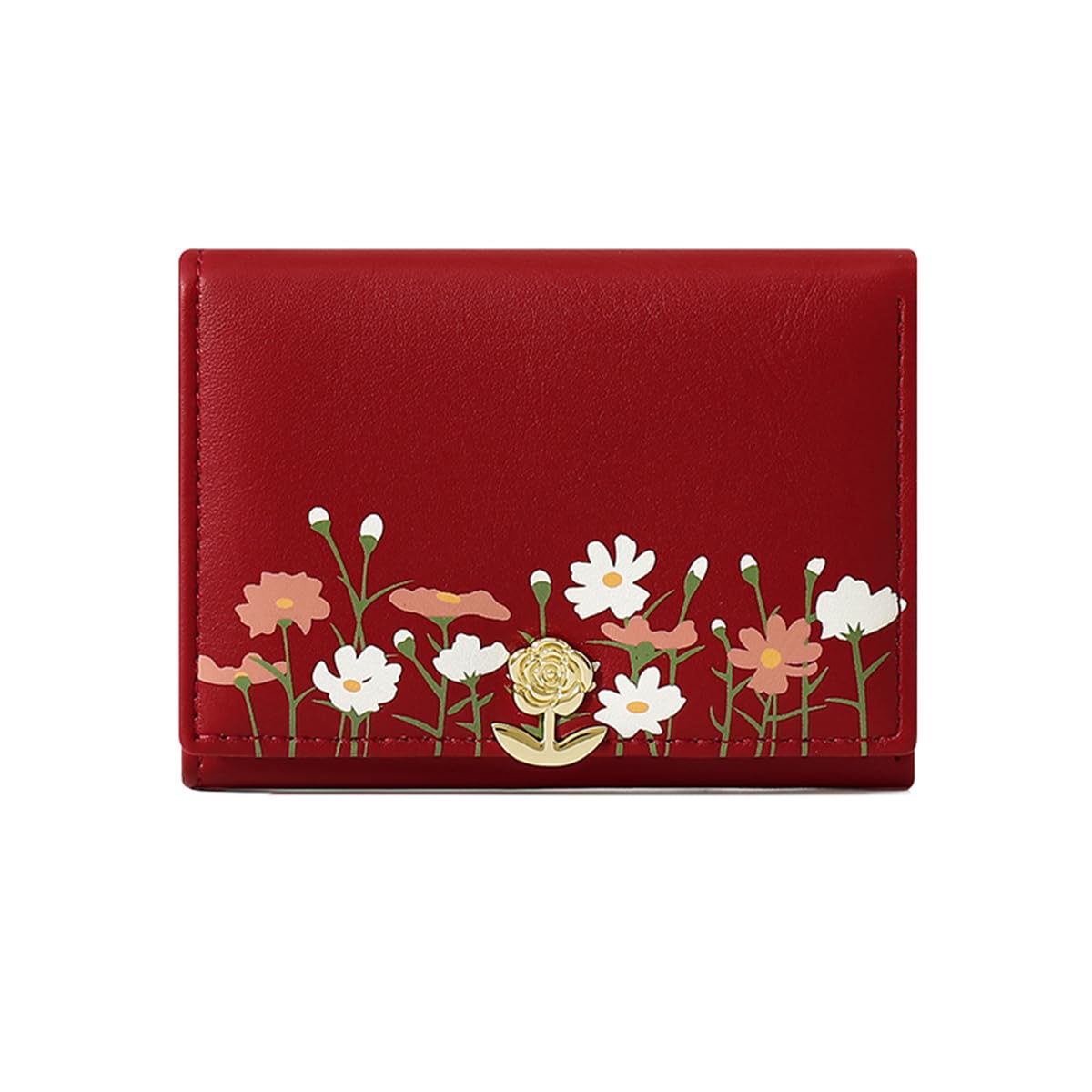 [Haffukiry] 財布 レディース 三つ折り財布 大容量 カードスロット8つ 紙幣用ラージポケット1つ クレジットカードケース 小型 PUレザー ミニサイフ（赤）