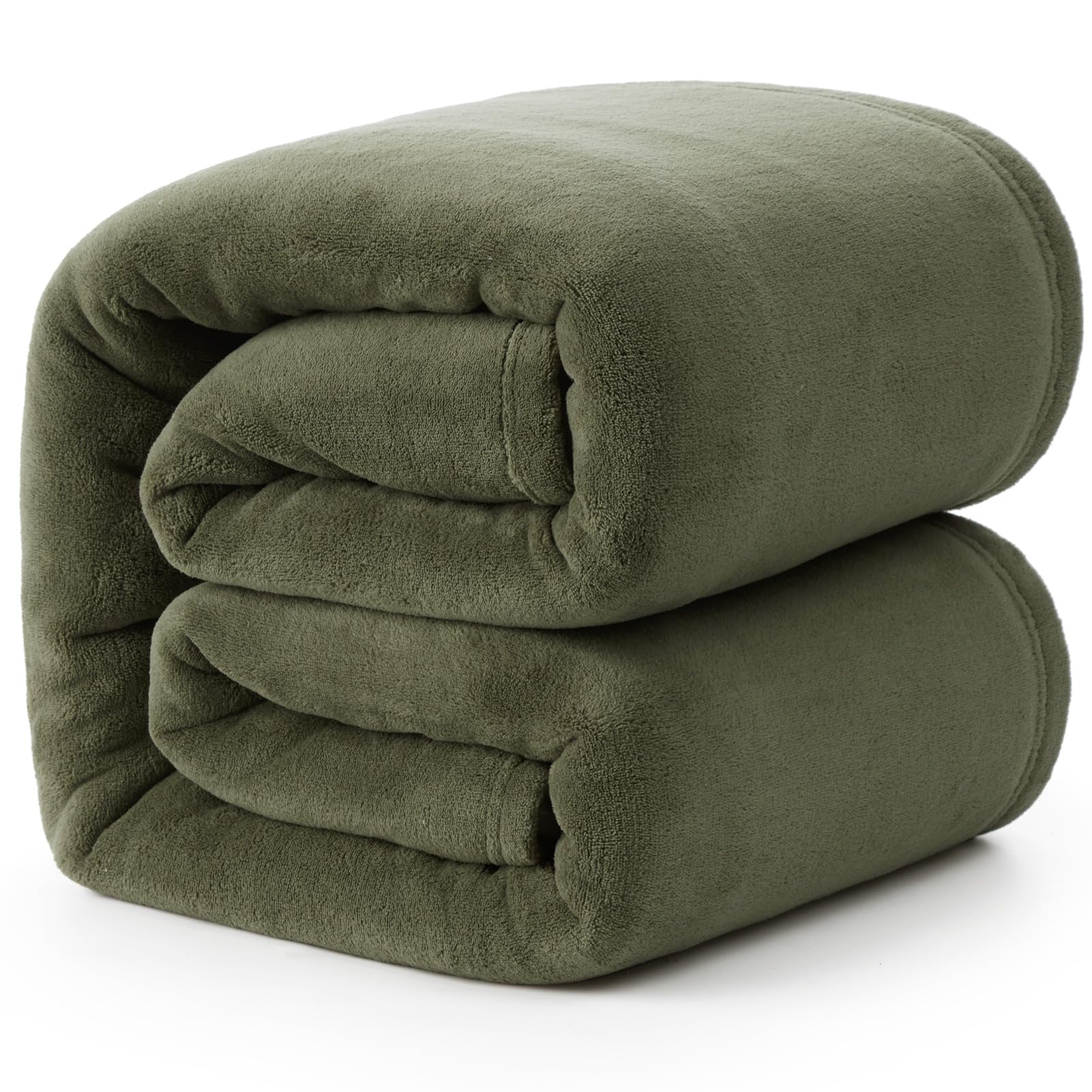 Hansleep 毛布 セミダブル 夏用 ブランケット もうふ 160x200cm マイクロファイバー 柔らかく肌触り フランネル 洗える 軽量 静電防止 四季適用 (160x200,モスグリーン)