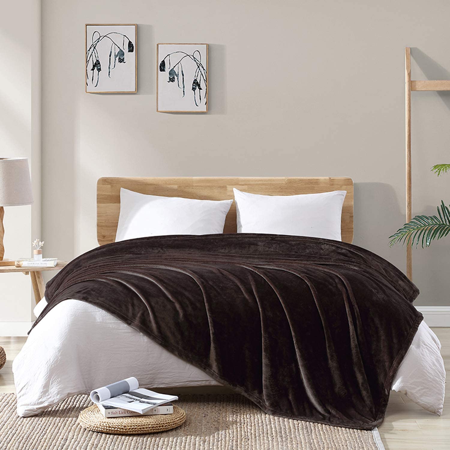 Hansleep 毛布 ダブル 夏用 ブランケット 茶色 大きめ 180x200cm 大判 マイクロファイバー 柔らかく フランネル 洗える 軽量 静電防止 四季適用 (180x200,ブラウン)