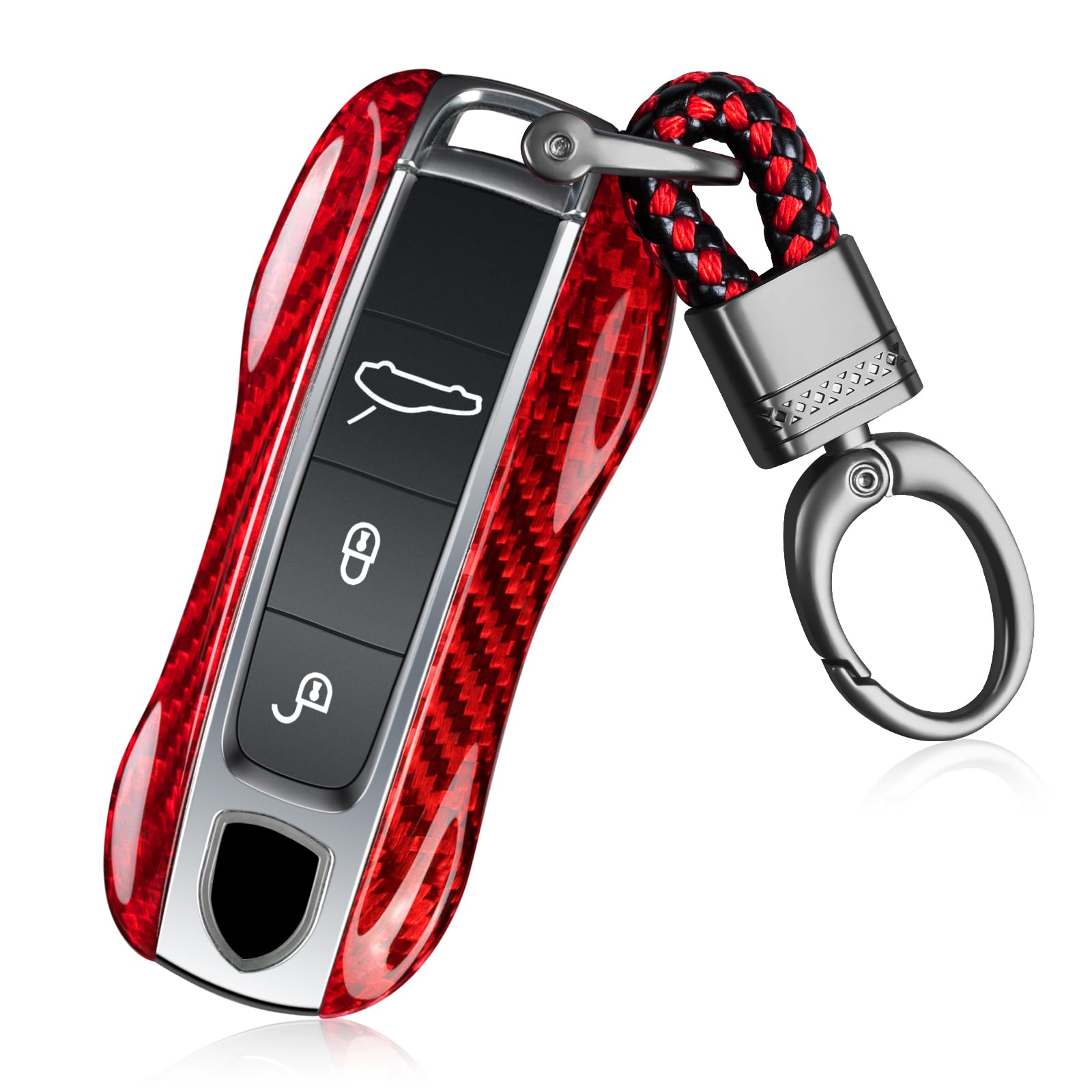 [T-carbon] ポルシェに適用する キーケース 911 カイエン パナメーラに対応キーカバー、リアルカーボン製 ポルシェカレラ テイカン キーアクセサリー2018-2021対応 キー ケース レッド(3.0)