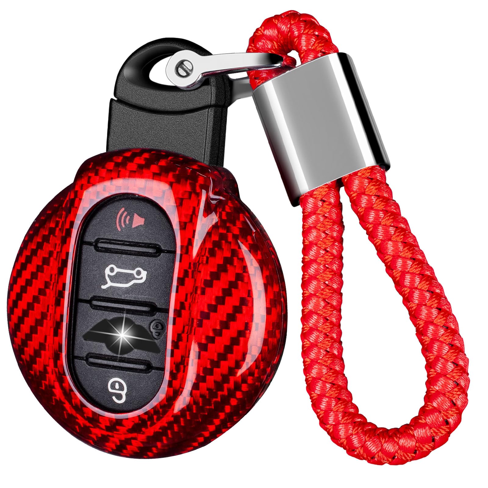 [T-carbon] リアルカーボンファイバーキーフォブカバー MINI F シリーズ F54 F55 F56 F57 F60、MINI CROSS OVER、Clubman、JCW スマートキー 2013-2023 キーケース、光沢仕上げ、完全保護 (シ