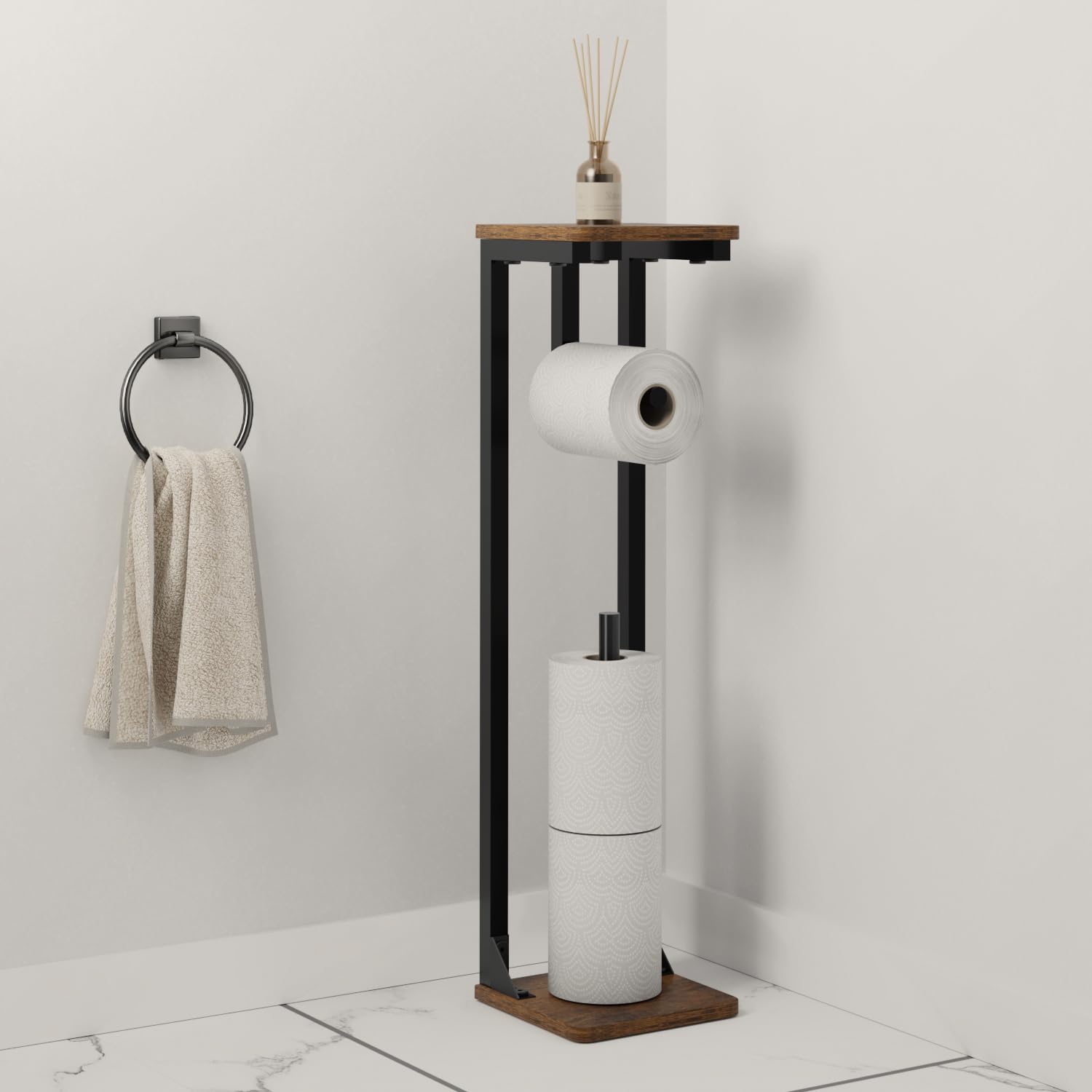 Druviaトイレットペーパーホルダー 収納付き スリム トイレラック 独立型 省スペース 隙間収納 防水天..