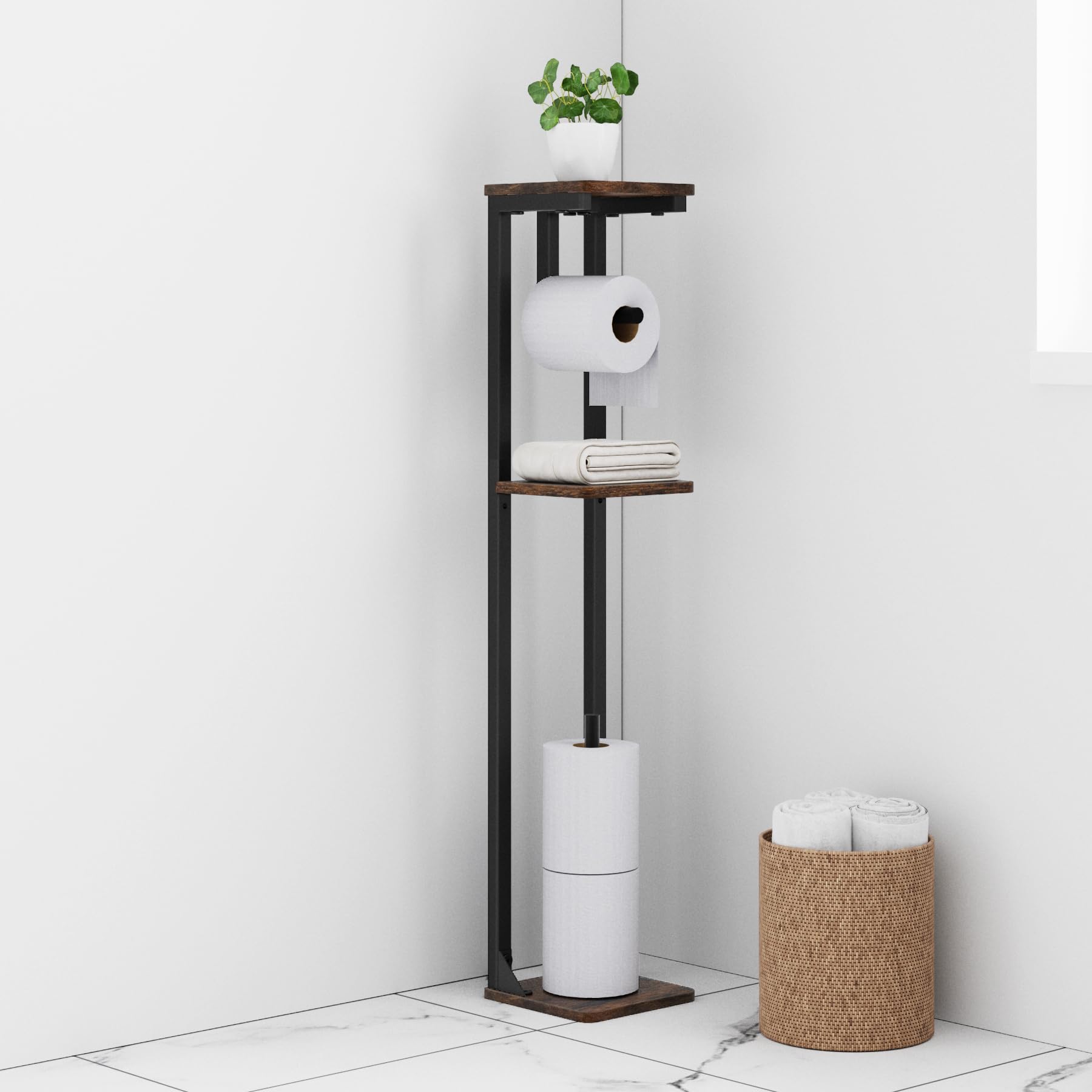 Druviaトイレットペーパーホルダー 収納付き スリム トイレラック 独立型 省スペース 隙間収納 防水天..