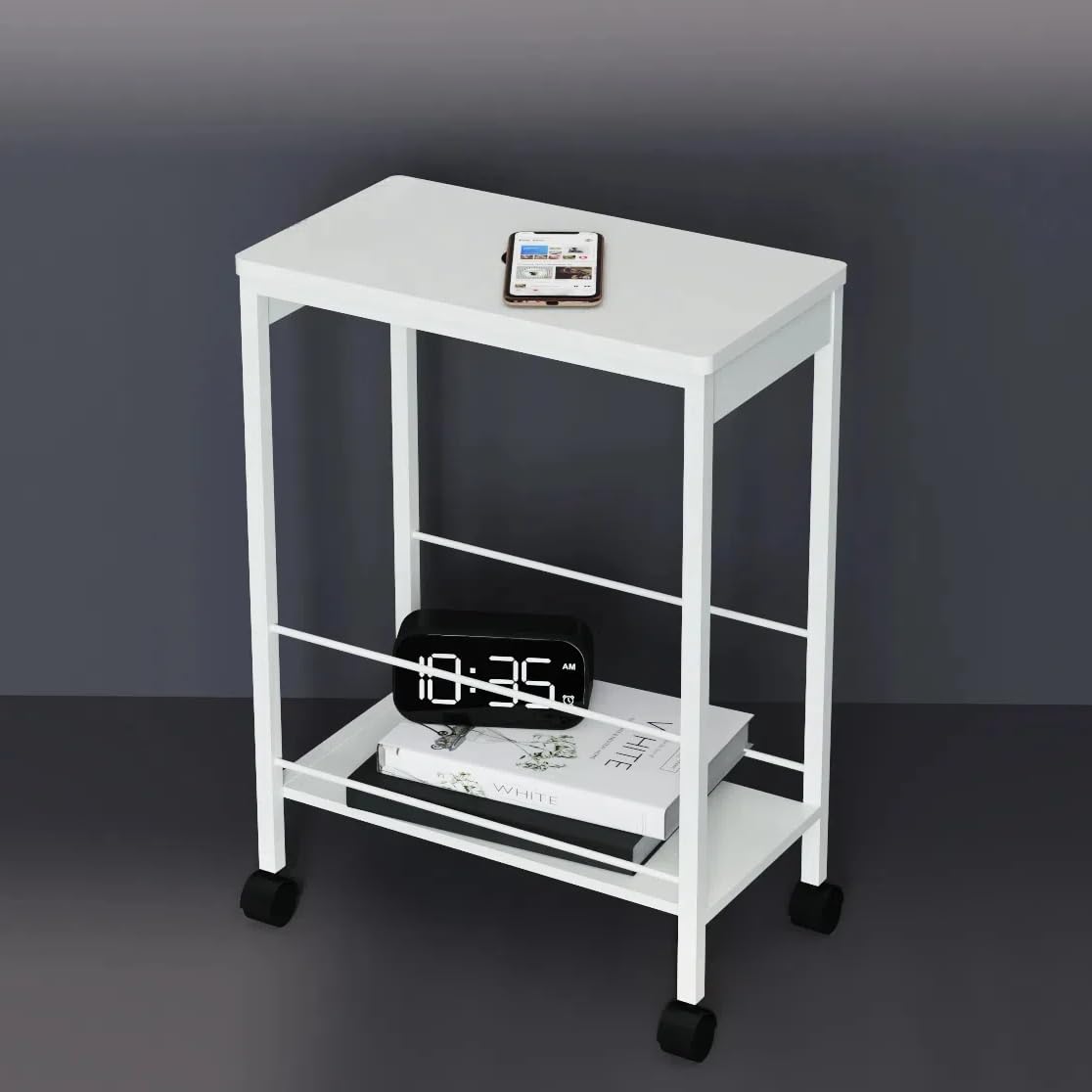 サイドテーブル、収納バスケット付きエンドテーブル、3段ナイトスタンド、ベッドサイドテーブル、ユニ..