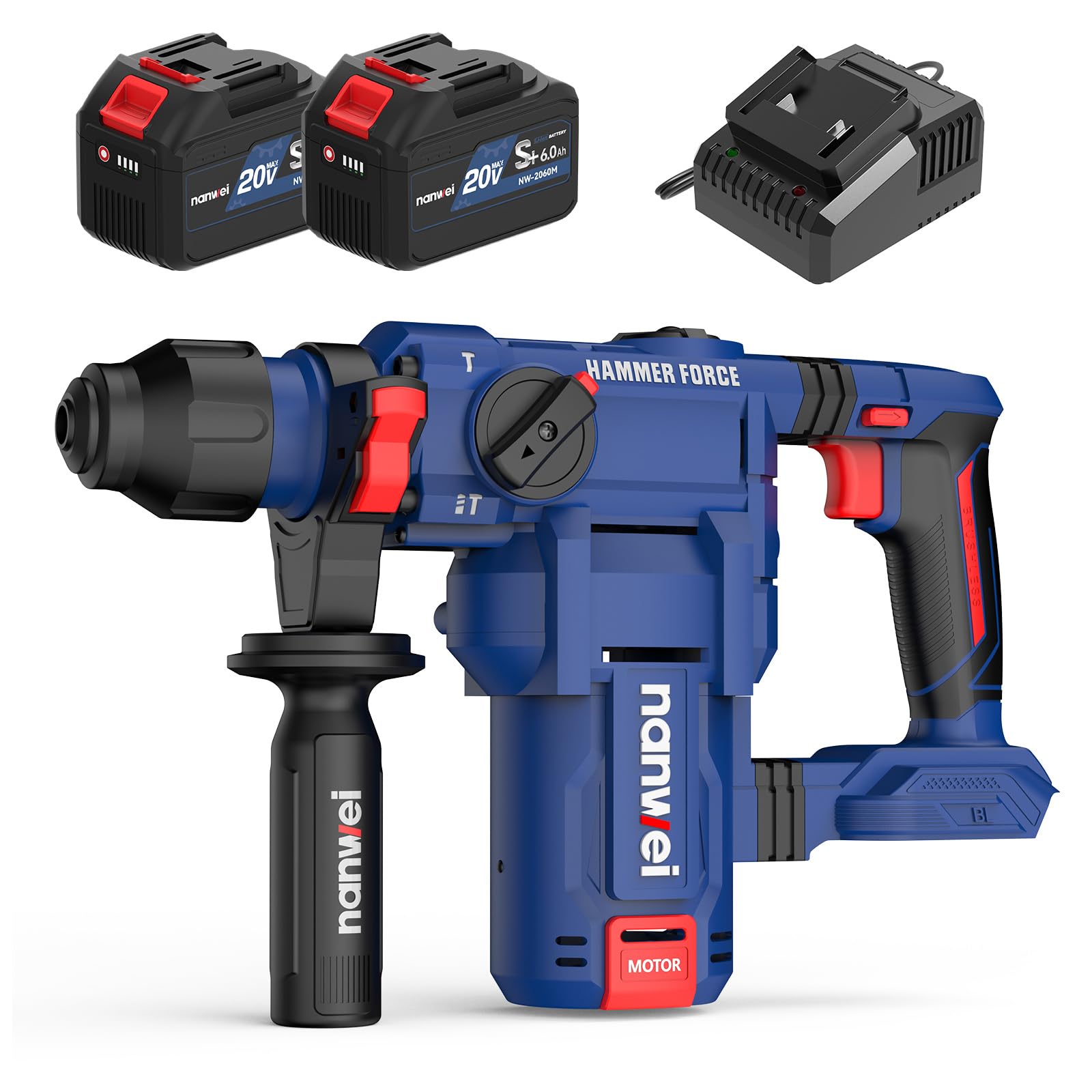 NANWEI 充電式ハンマードリル 6.0Ah電池2つ付属 コードレスハンマードリル 振動ドリル ブラシレスモー..