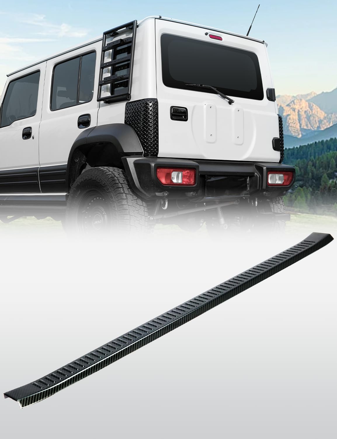 Caroland ジムニーノマド リアハッチガード スカッフプレート SUZUKI 5ドア専用 JC74 サイドステップ 外装パーツ 保護 滑り止め キズ防止 防錆 汚れ防止 ステンレス製 簡単取付 両面テープ付き アクセサリー JC74W 車種専用用品