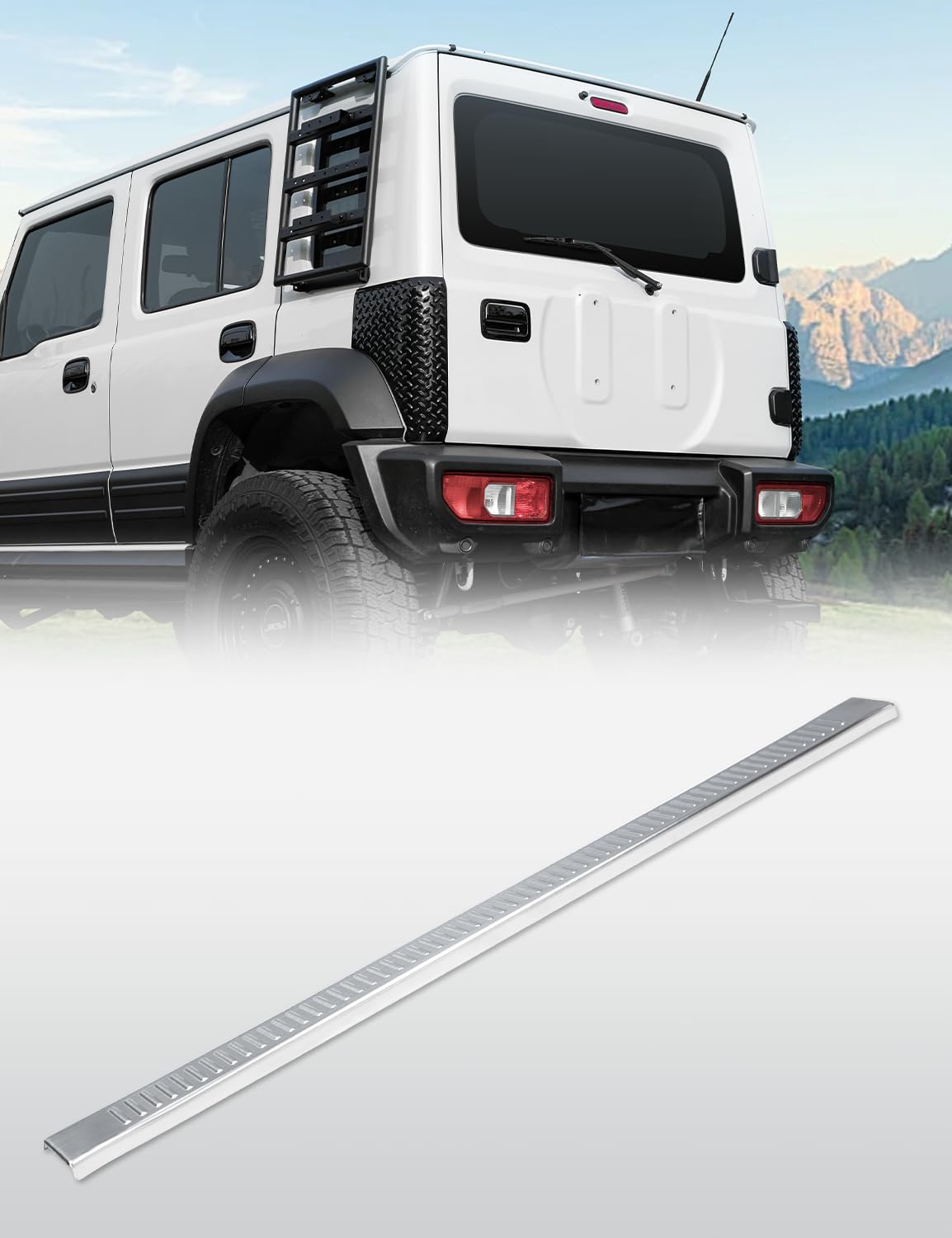 Caroland ジムニーノマド リアハッチガード スカッフプレート SUZUKI 5ドア専用 JC74 サイドステップ 外装パーツ 保護 滑り止め キズ防止 防錆 汚れ防止 ステンレス製 簡単取付 両面テープ付き アクセサリー JC74W 車種専用用品