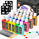 Shuttle Art 布用絵の具 24色セット 60ml 布絵の具 布描き絵の具 メタリックカラー ウォッシャブル 洗っても落ちない ファブリックペイント ペイントブラシ・ステンシル・パレット付き 速乾 耐久 Tシャツ かばん スニーカー イラスト DI
