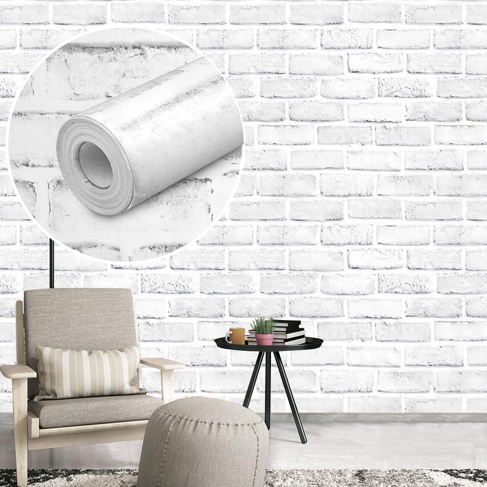 壁紙シール はがせる おしゃれ 壁紙 リメイクシール レンガ 透けない 10mx44.5cm リメイクシート 防水 白 トイレ キッチン 浴び室用 賃貸OK リフォーム カッティング シート (ライトグレーレンガ)