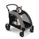 Totoro ball ペットカート 大型犬カート 折りたたみ式 耐荷重50kg 多頭中型犬 バギー 犬用ベビーカー 飛び出し防止 通気性アップ ブレーキ機能 4輪 大型わんわんカート お出かけ 乗り降りラクラク (グレー, 大型犬用)