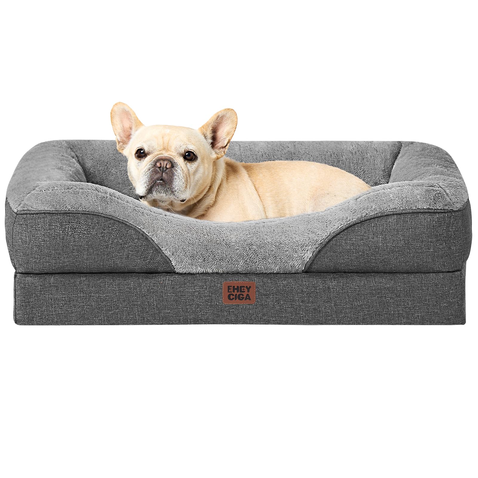EHEYCIGA 犬 ベッド ペット 犬用ベッド 洗える 防水 猫 ベッド 高反発 M 小型犬 中型犬 クッション 取り外せるカバー 滑り止め （グレー, 76x51x16.5cm）