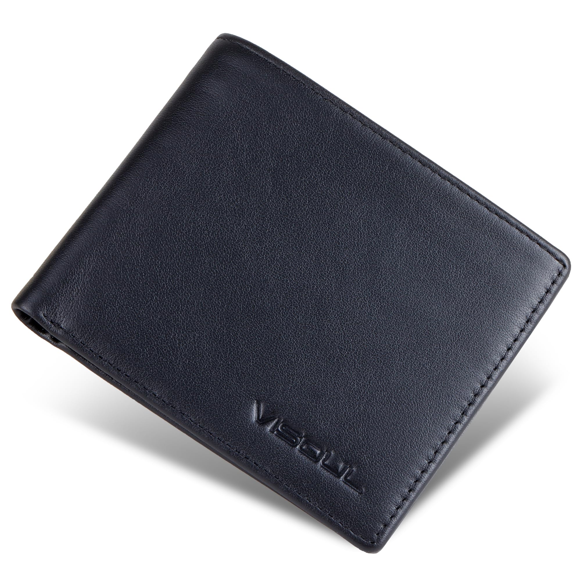 [VISOUL] 札入れ 財布 メンズ 二つ折り 本革 9枚カード入れ 写真入れポケット 小銭入れなし 免許証入れ 超薄型 大容量 牛革 札入れ 小銭入れなし 2つ折り人気 一流の革職人が作る 高級 イタリア レザーブラック