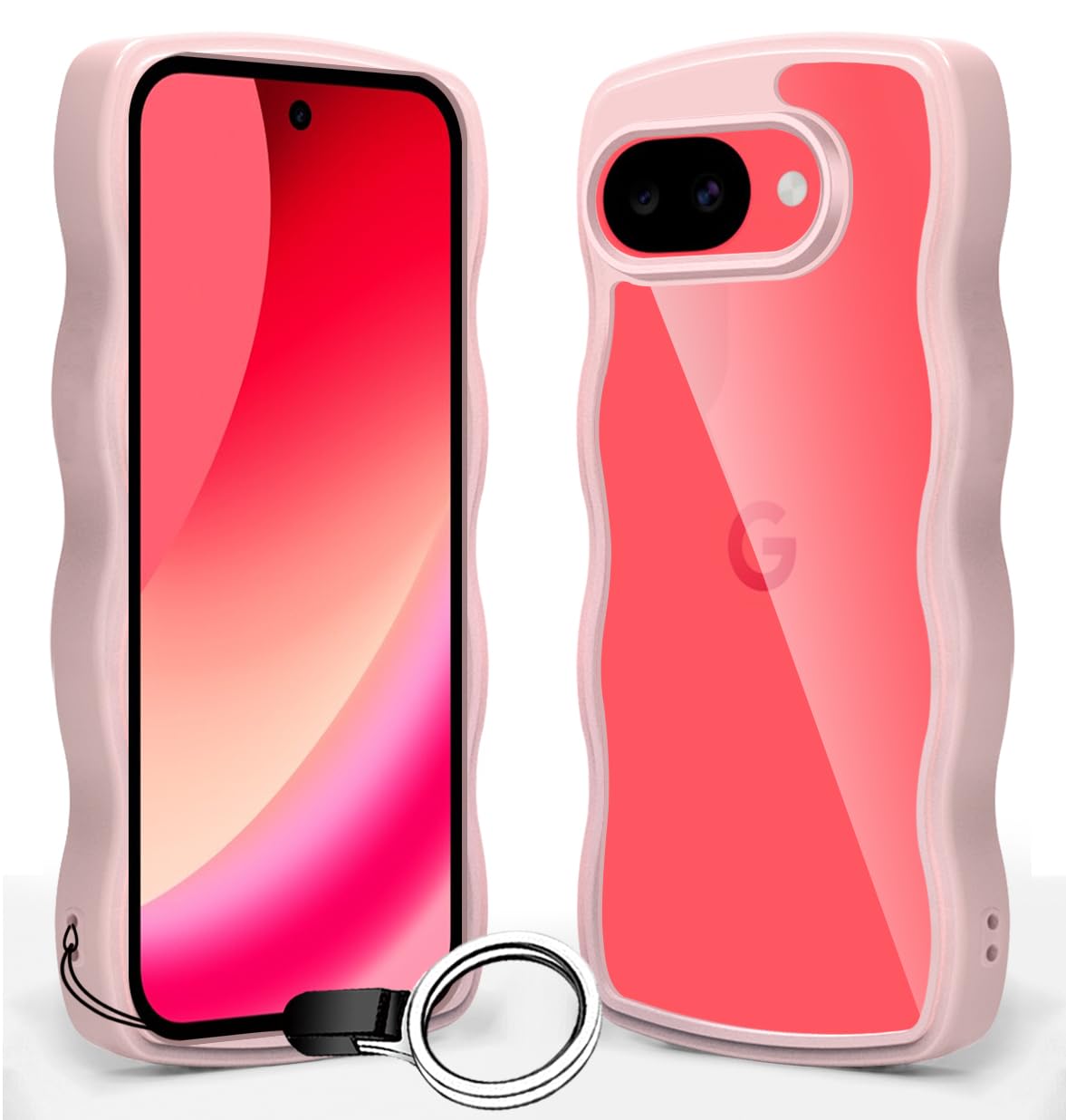 Yungsome For Google Pixel 10A ケース クリア 耐衝撃 ピクセル 10A スマホケース 女性用 女子向け 人気 カバー 薄型 軽量 透明 TPU ストラップホール付き (ピンク)