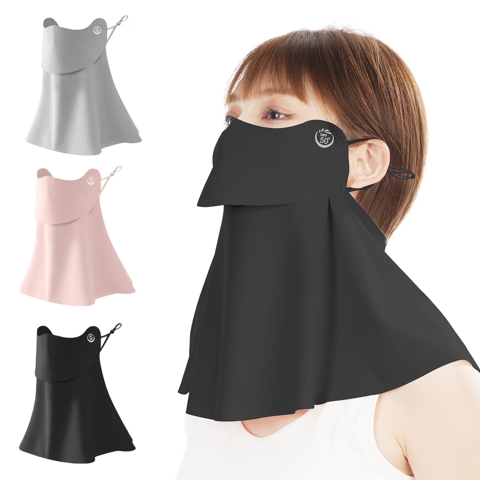 [MIZIKIRIN] 2025夏新昇級版 接触冷感 日焼け防止フェイスカバー UVカット冷感マスク 360°ガード 【特許出願 開口 デザイン 息苦しくない】 UPF50+ 日焼け止め UVカットマスク 耳紐調節可能 日焼け対策 通勤 通学 散歩 家事