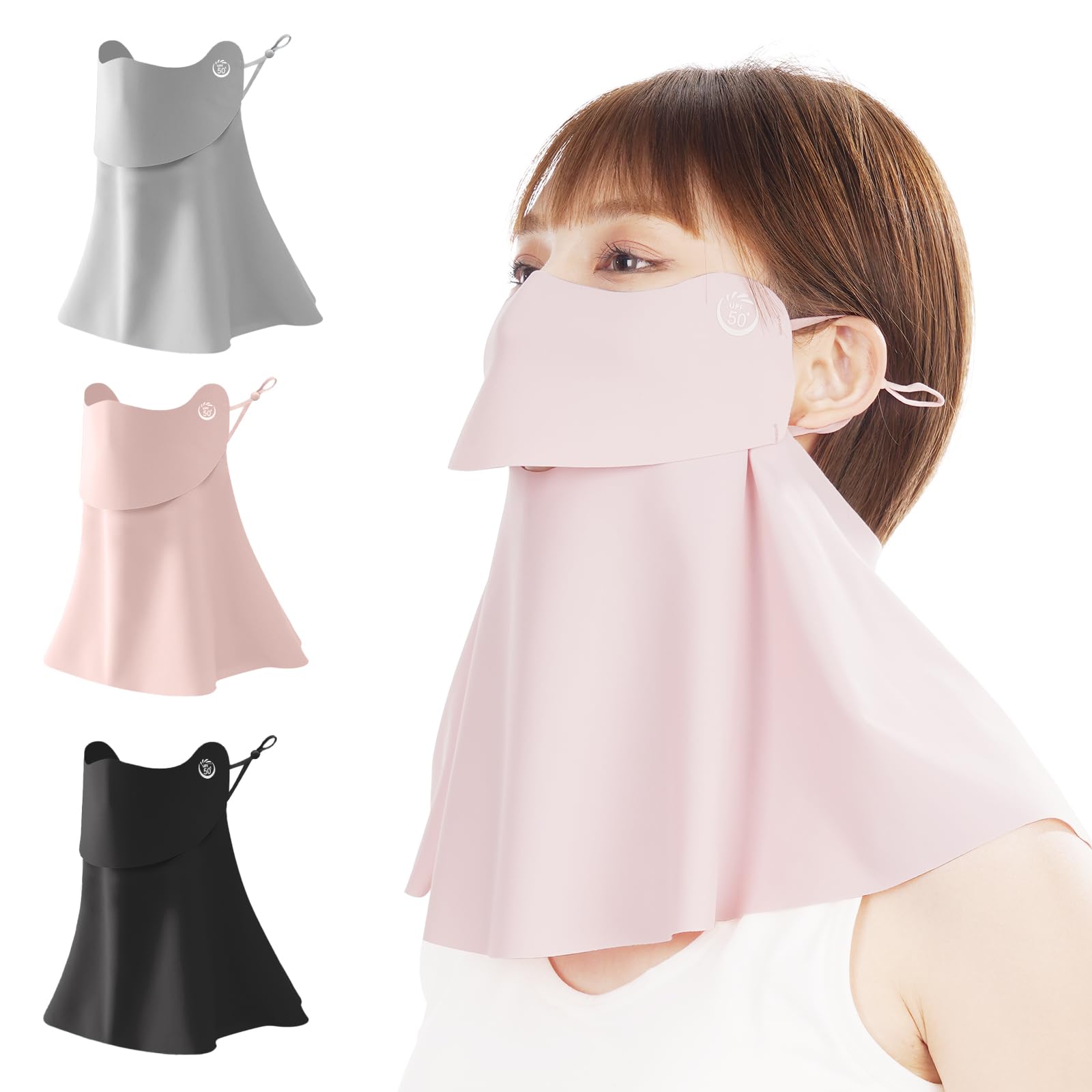 [MIZIKIRIN] 2025夏新昇級版 接触冷感 日焼け防止フェイスカバー UVカット冷感マスク 360°ガード 【特許出願 開口 デザイン 息苦しくない】 UPF50+ 日焼け止め UVカットマスク 耳紐調節可能 日焼け対策 通勤 通学 散歩 家事