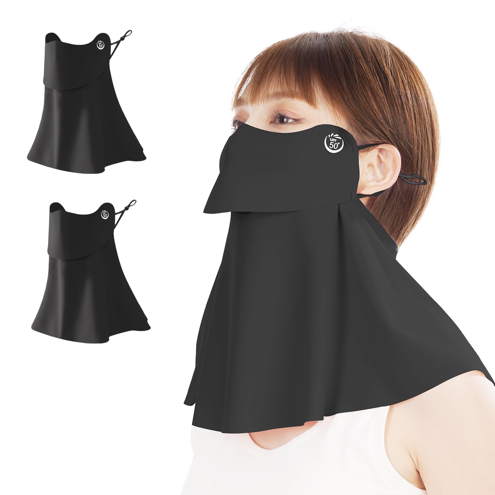 [MIZIKIRIN] 2025夏新昇級版 接触冷感 日焼け防止フェイスカバー UVカット冷感マスク 360°ガード 【特許出願 開口 デザイン 息苦しくない】 UPF50+ 日焼け止め UVカットマスク 耳紐調節可能 日焼け対策 通勤 通学 散歩 家事