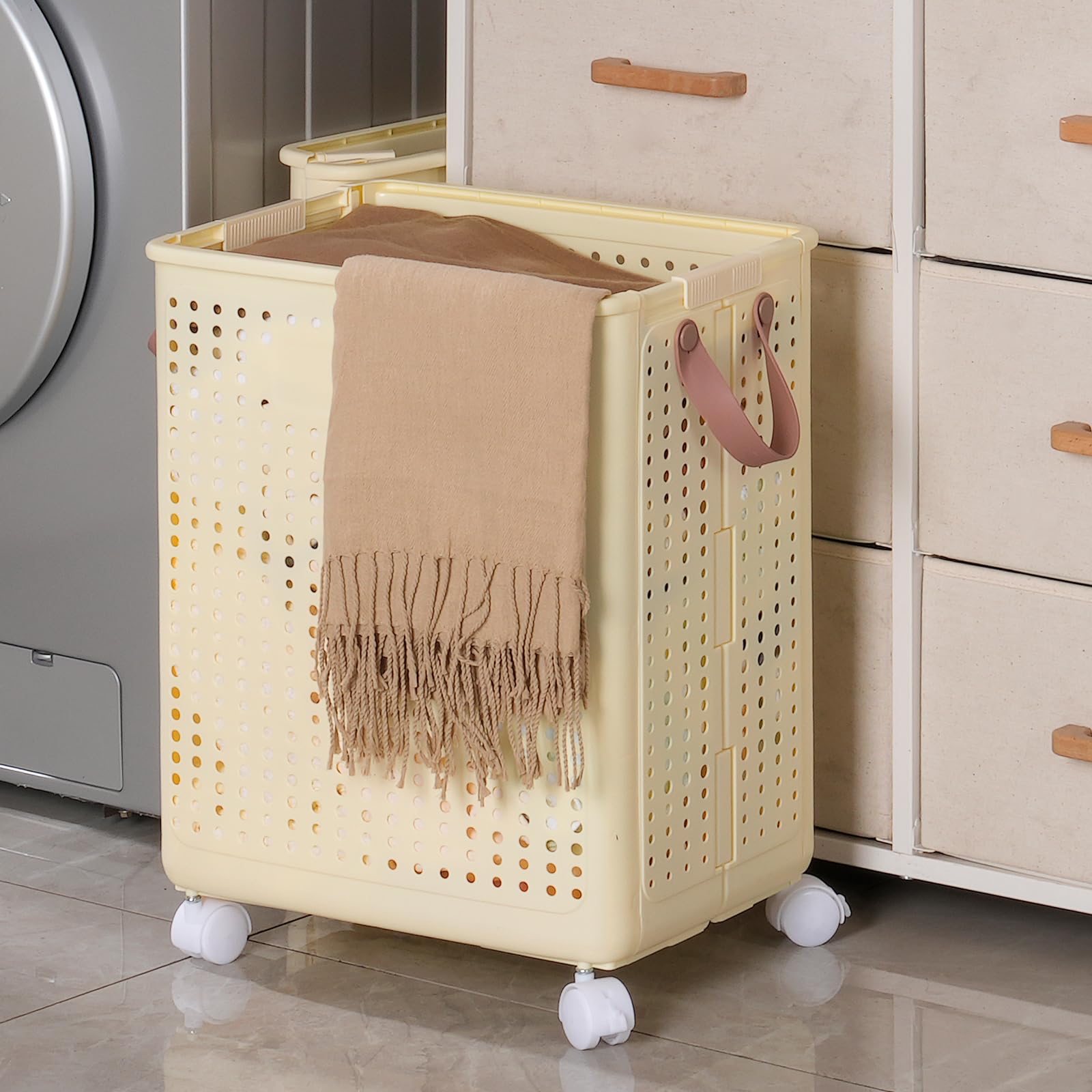 洗濯かご ランドリーバスケット 容量53L 洗濯物入れ 通気性 キャスター付き 洗濯カゴスリム 折りたたみ..