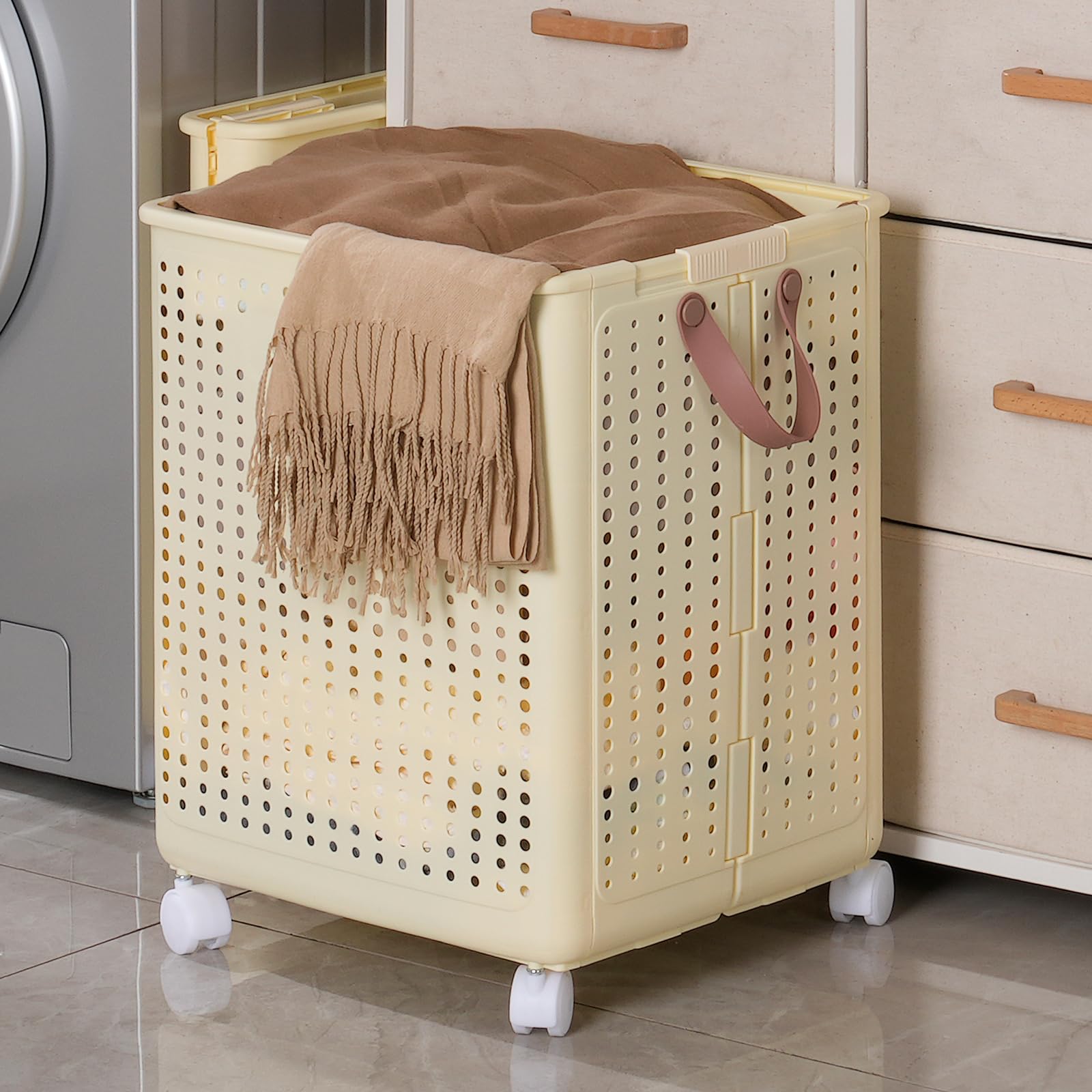 洗濯かご ランドリーバスケット 容量62L 洗濯物入れ 通気性 キャスター付き 洗濯カゴスリム 折りたたみ..